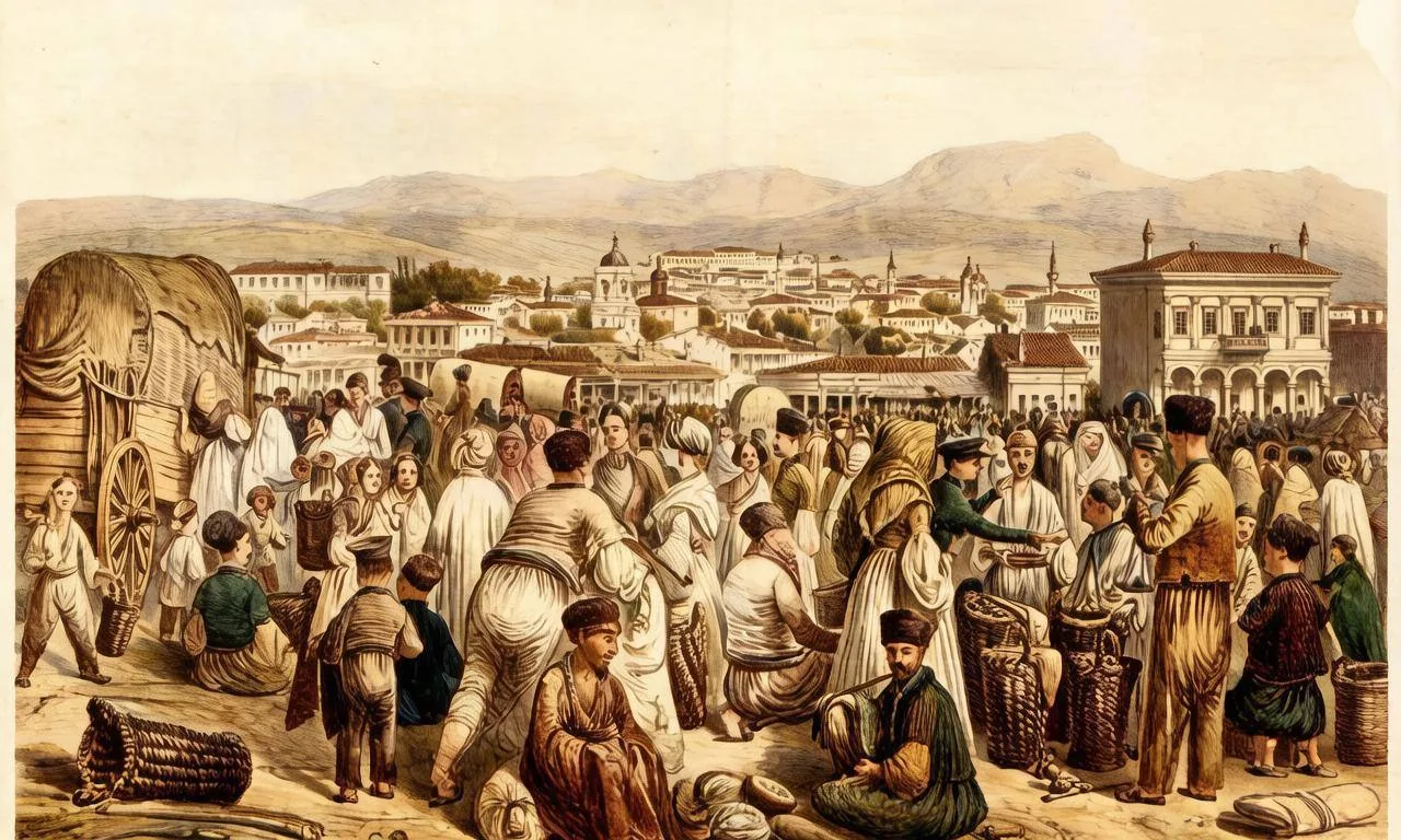 Базар в Симферополе. 1842 год. Автор Карло Боссоли.