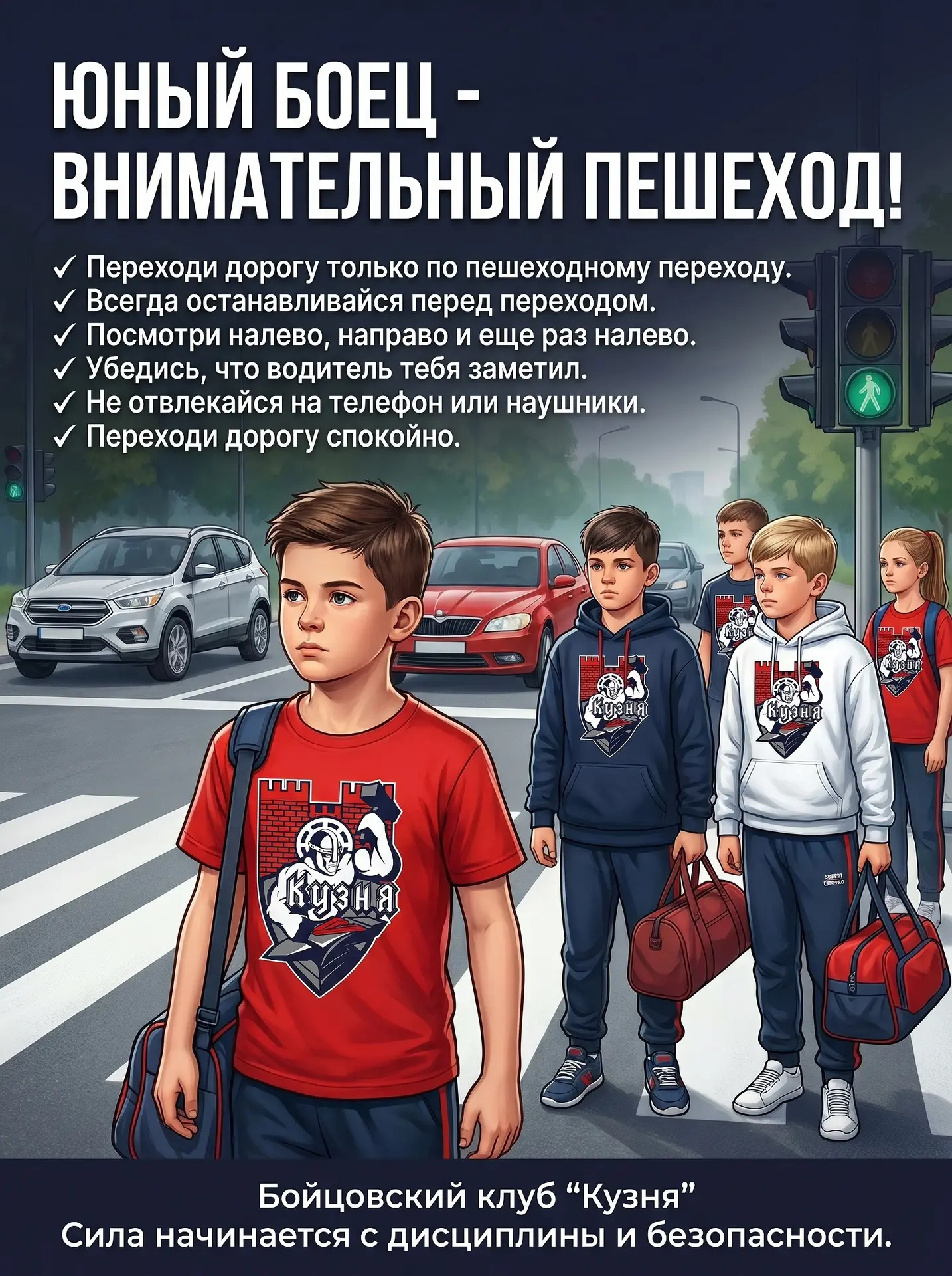 🔴 Бойцы «Кузни» и родители, напоминаем о самом важном - безопасности на дороге!