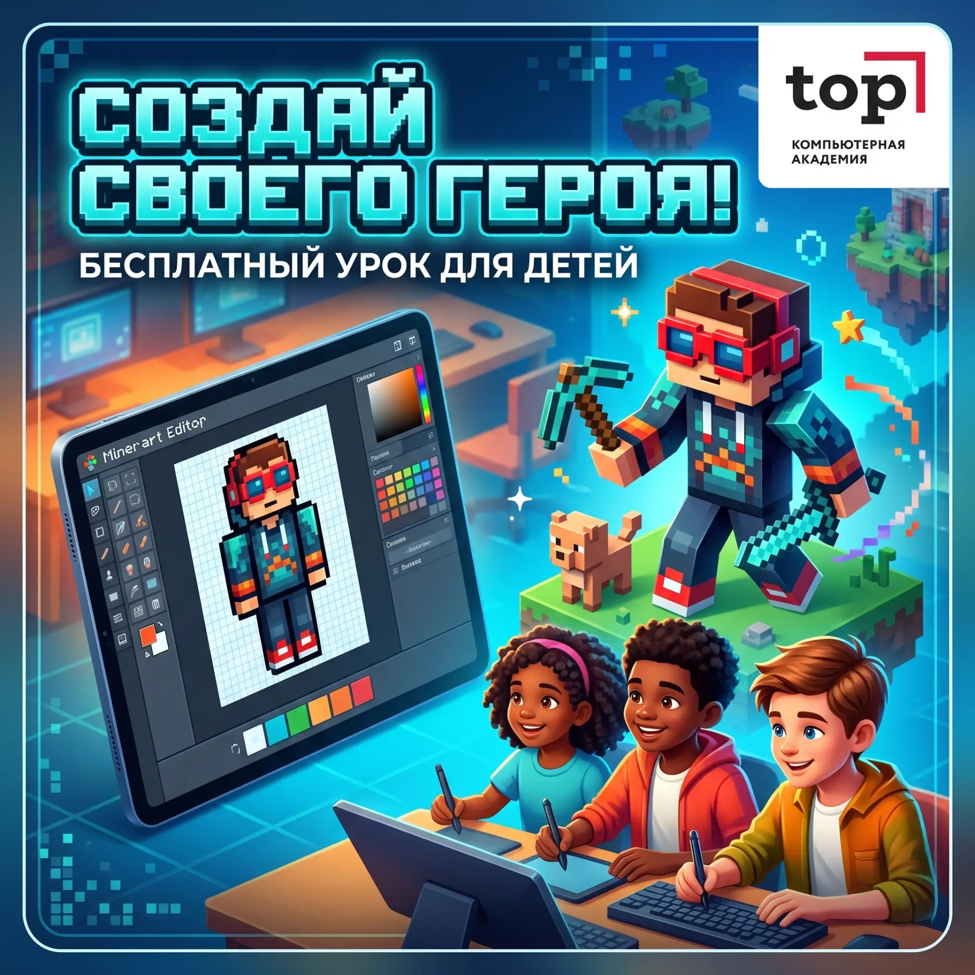 ⛏ Ребенок любит Minecraft? Приходите создавать собственного героя — пиксель за пикселем!