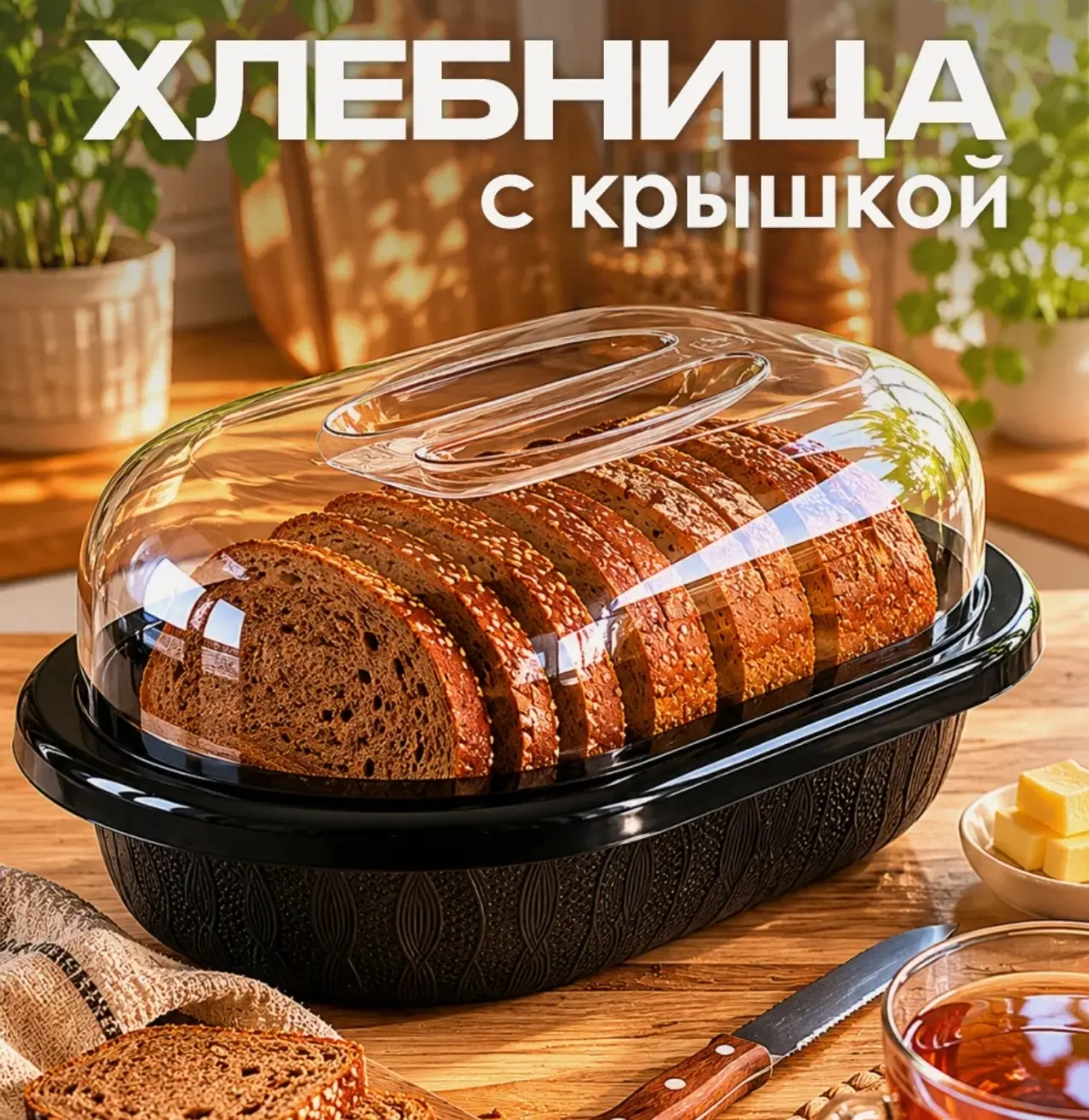 🛒 Хлебница "Умница" цвет Черный, размер 30*21*13 см, модель 3 в 1