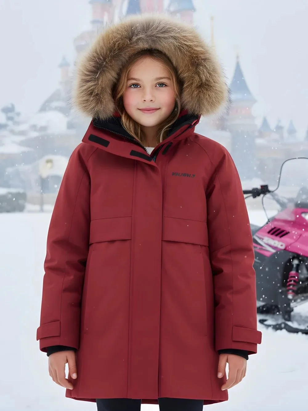 🛍️ Парка зимняя подростковая для девочки с капюшоном и мехом бордового цвета 9534Bo