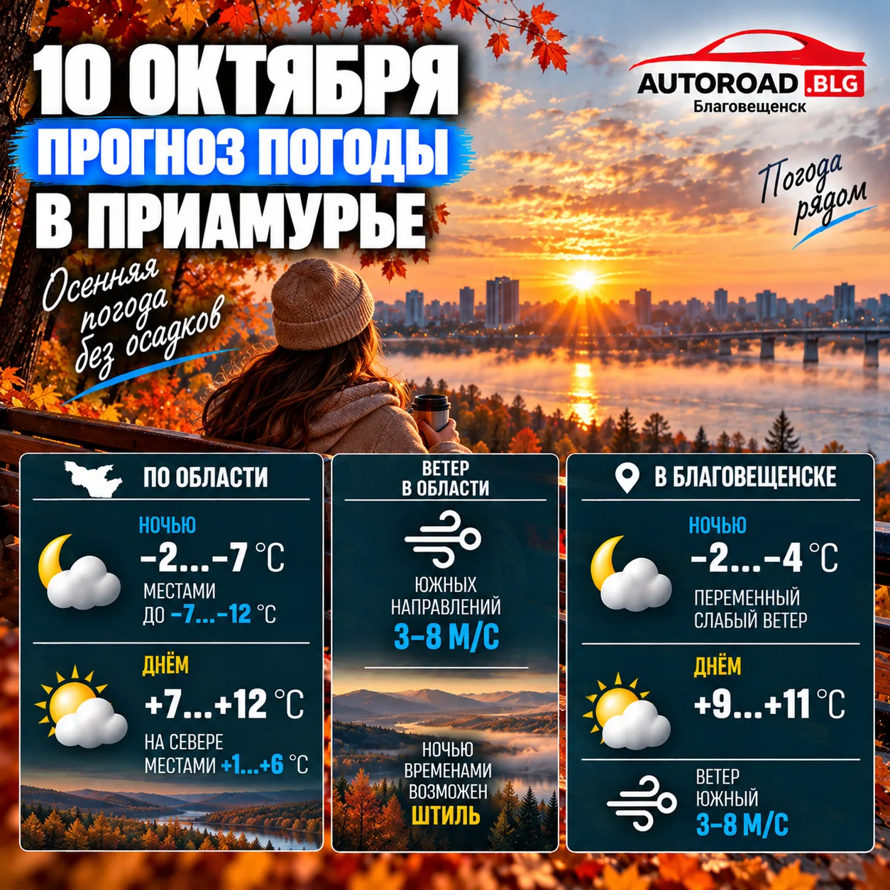 Без осадков, но с ночными заморозками: прогноз погоды в Приамурье на 10 октября