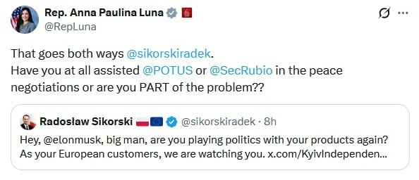 🇺🇸🇵🇱 Критика главы МИДа Польши в адрес Илона Маска привлекла внимание со стороны ко...
