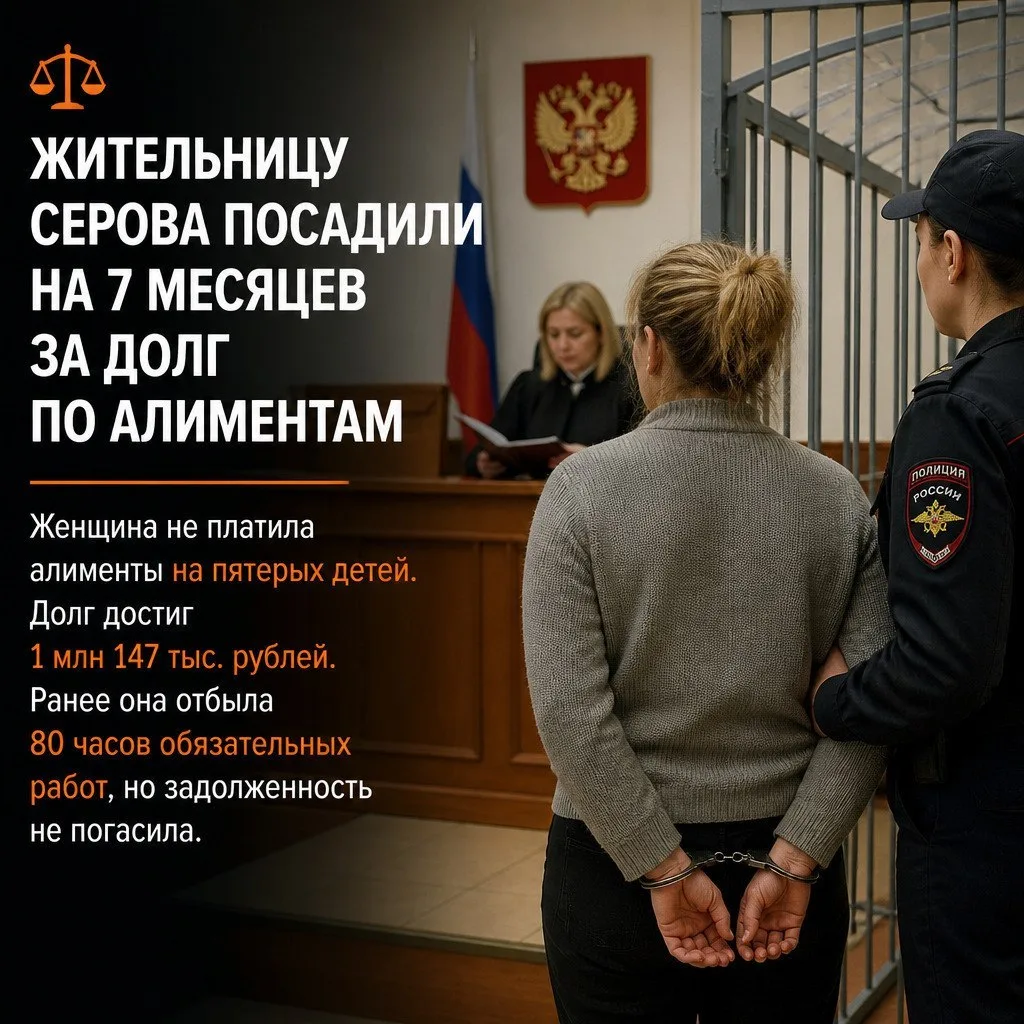 Главное: жительницу Серова отправили за решётку на семь месяцев — за долги по алиментам...