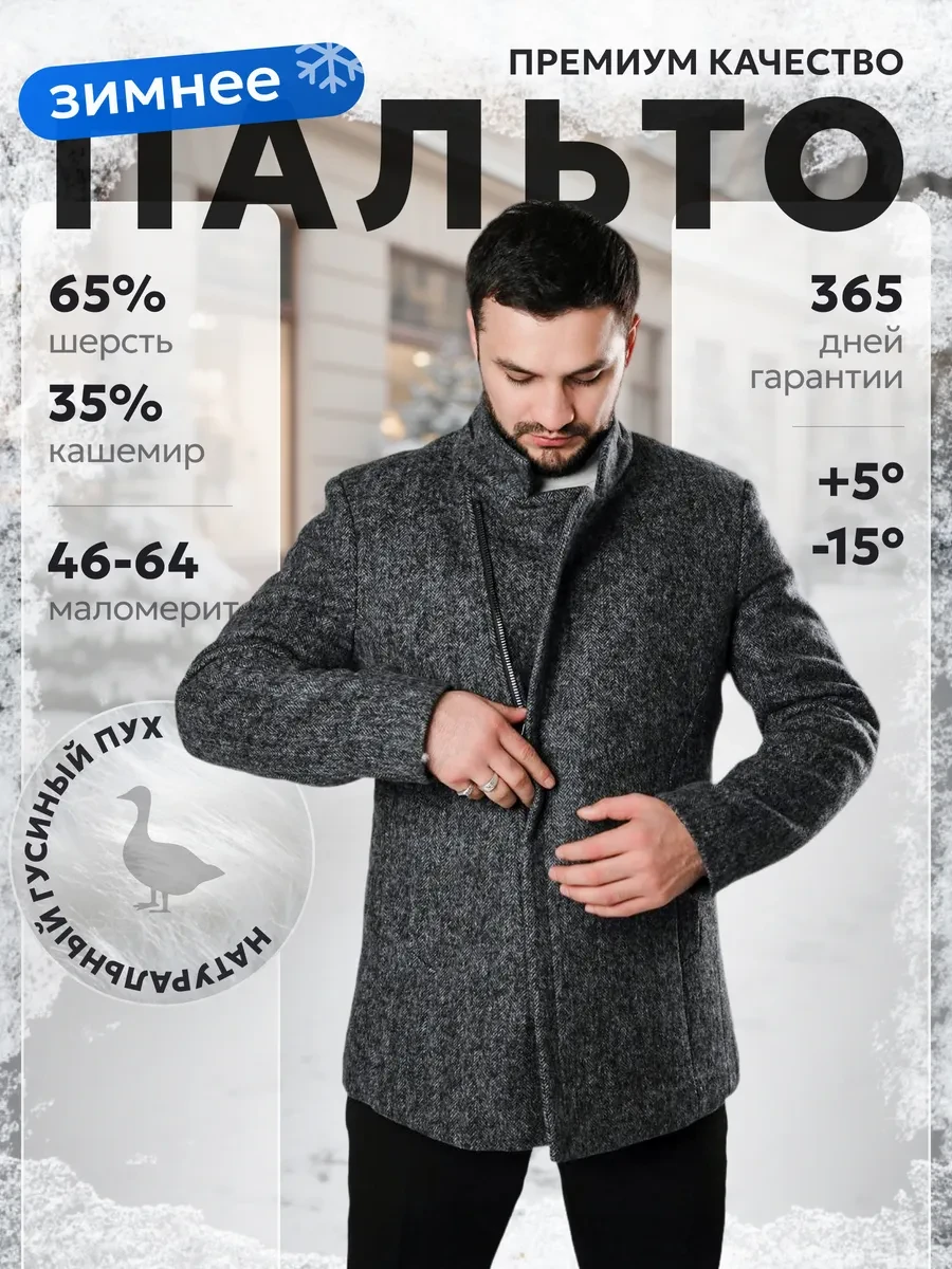 ⚡️ 67%   | Пальто шерстяное зимнее на молнии,шерсть