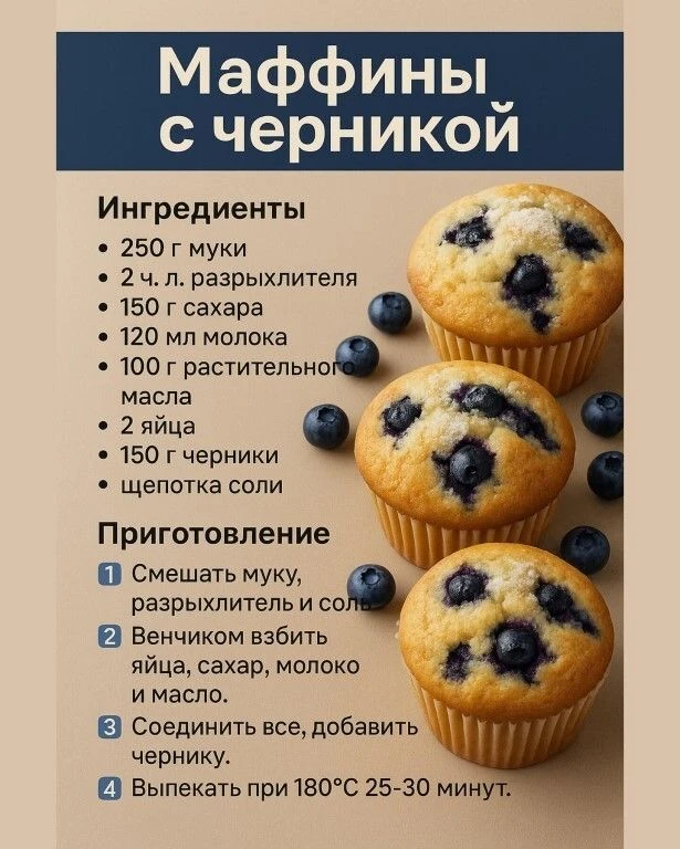 Простой рецепт вкусных маффинов🧁