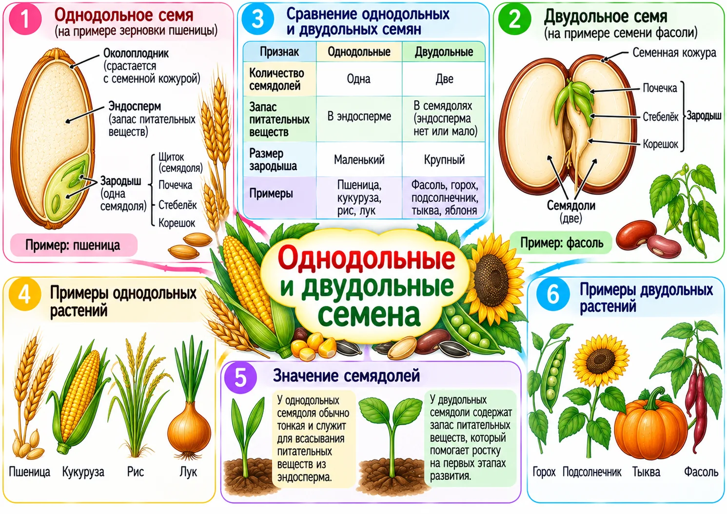 Однодольные и двудольные семена
