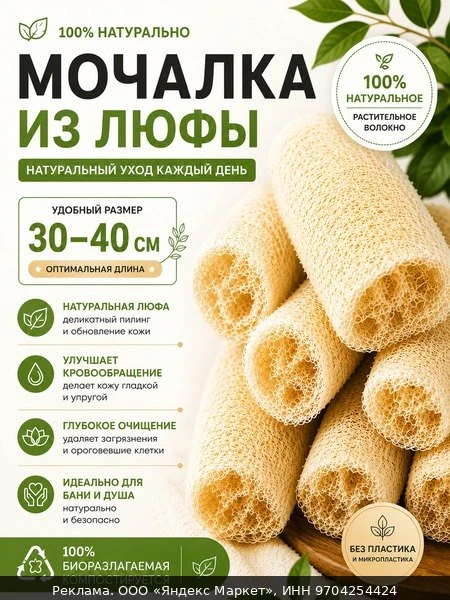 🛀Мочалка из люфы для тела и спины 30-40 см, натуральная мочалка для душа, бани и сауны...