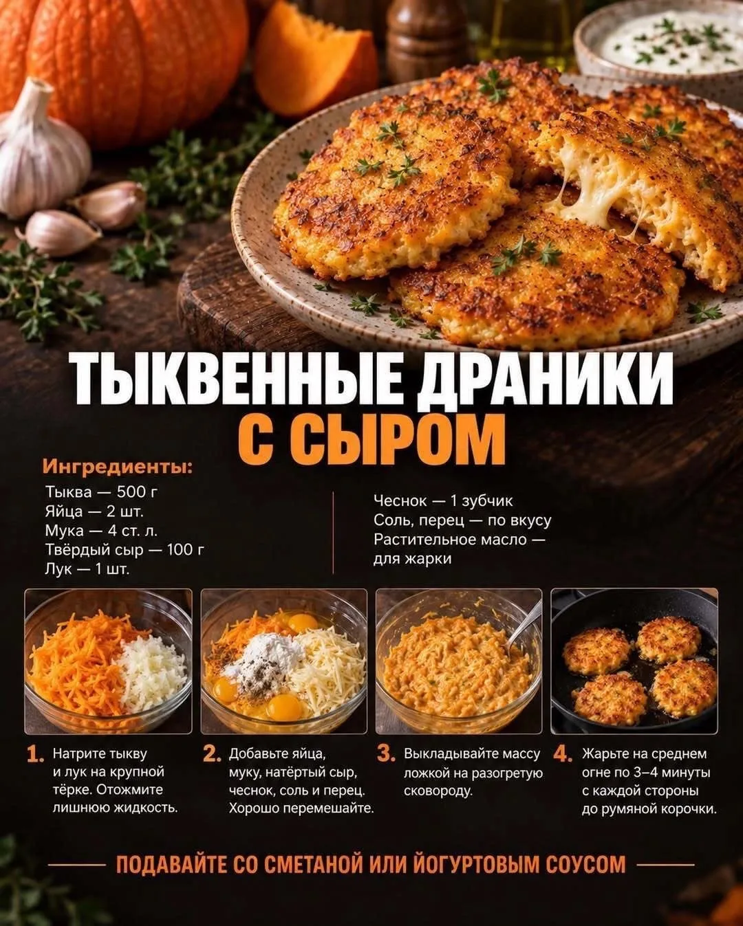 Тыквенные драники с сыром 😍