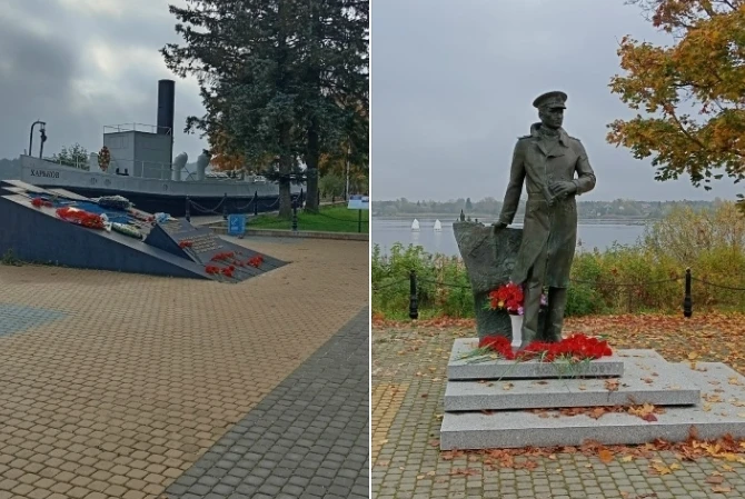 Новая Ладога. Мемориал в честь моряков Великой Отечественной войны. 1 фото буксирный па...