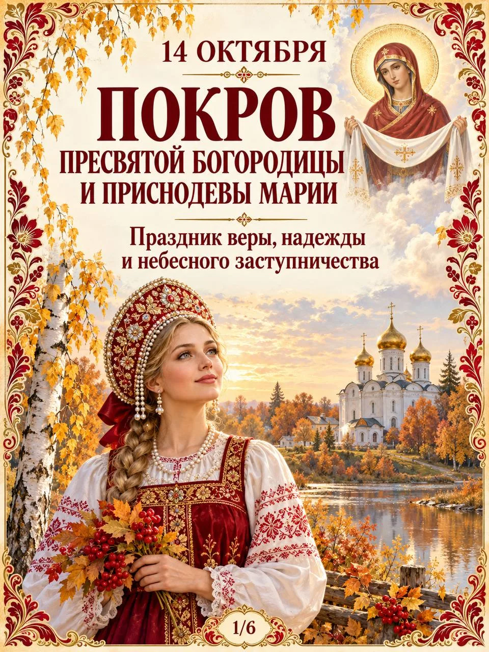 Дорогие сегодня 14 Октября в этот день отмечать Покров Пресвятой Богородицы ❤️