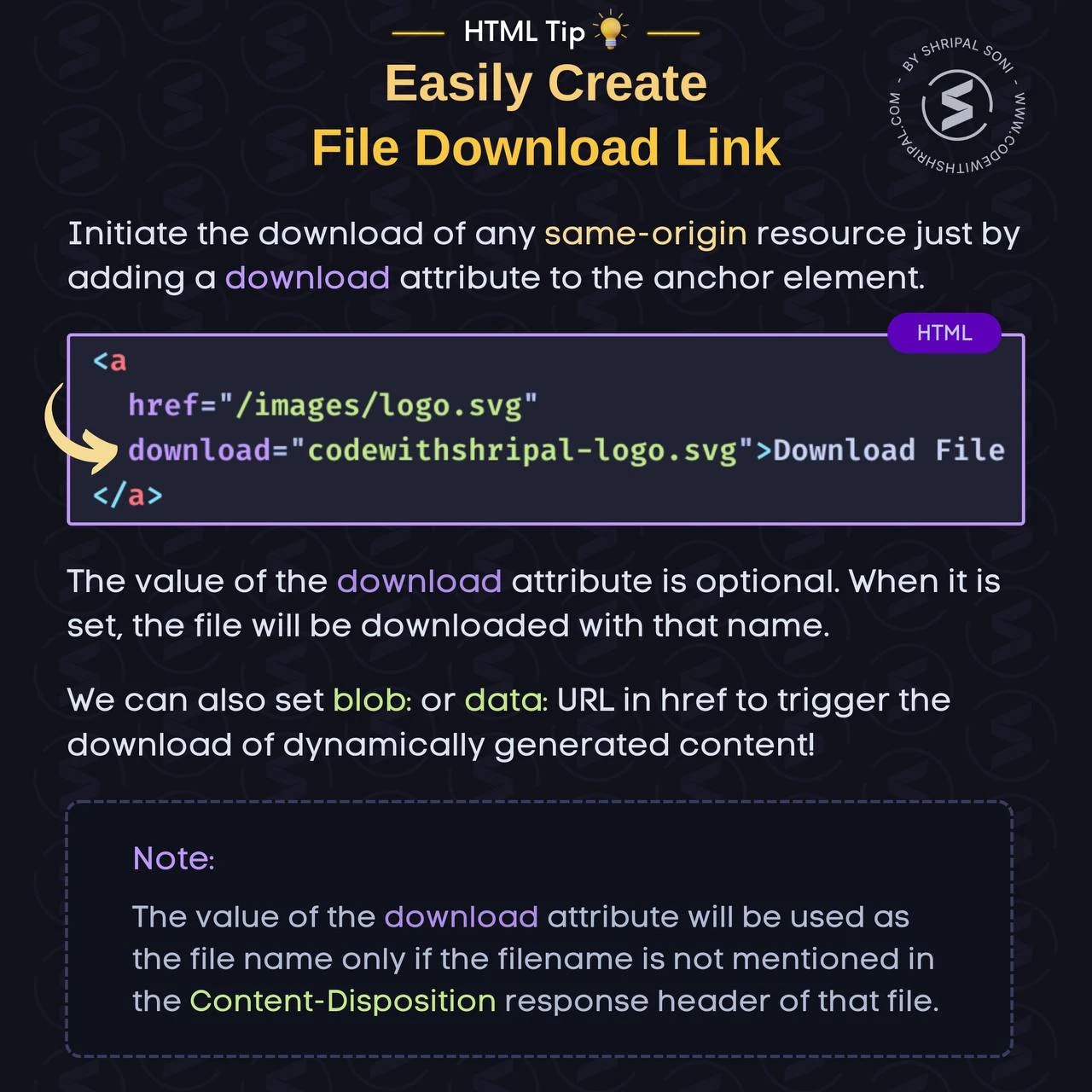 💡 HTML Tip: Скачивание файлов одной строкой
