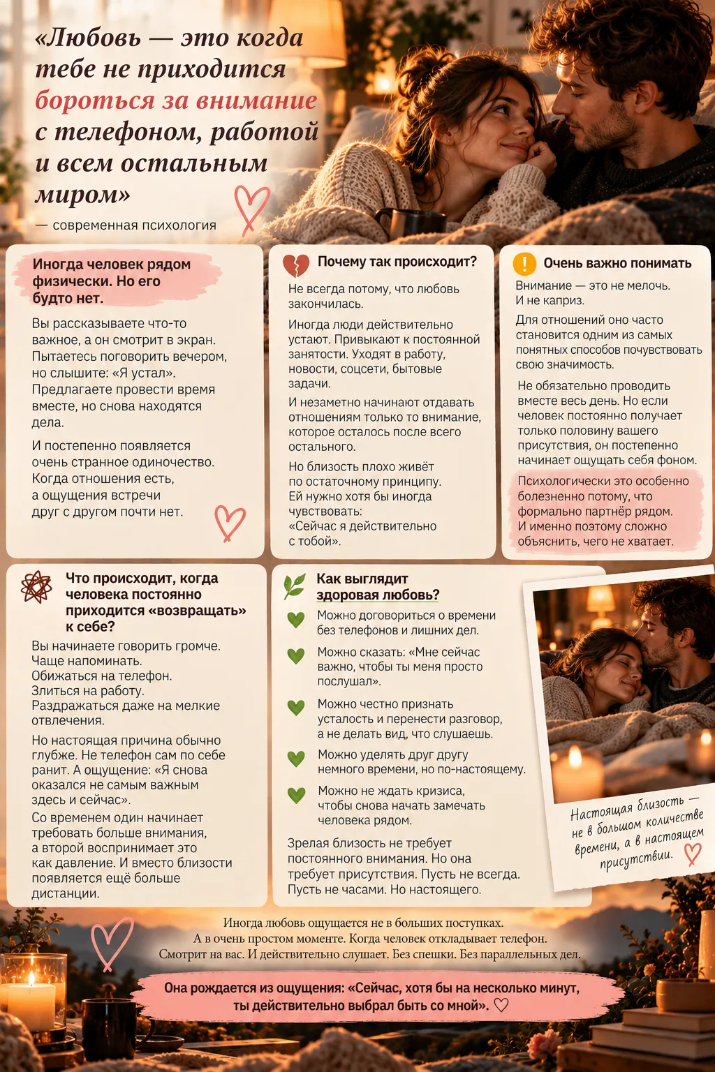 ✨ «Любовь — это когда тебе не приходится бороться за внимание с телефоном, работой и вс...