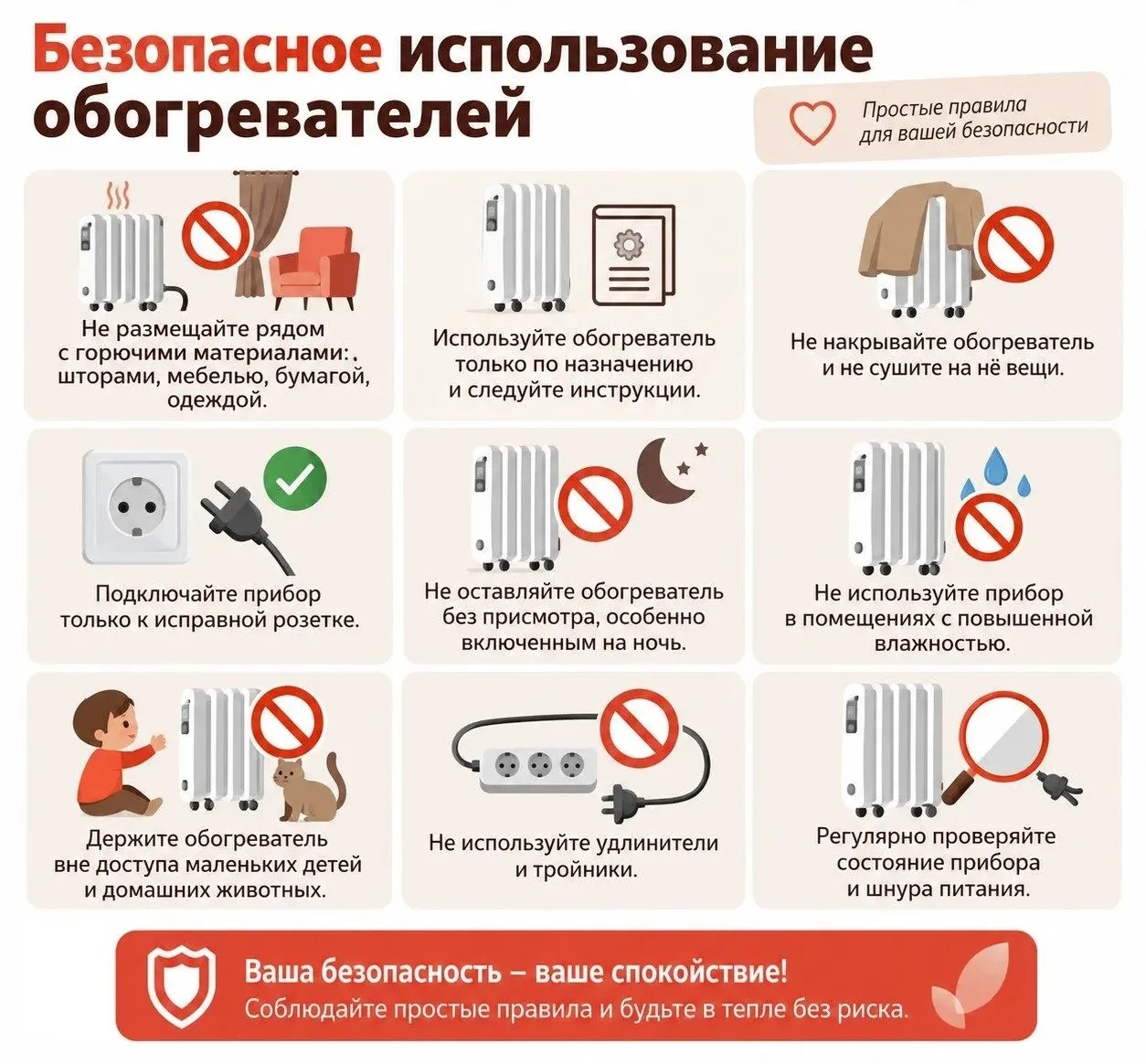 ‼️ Правила безопасности при использовании обогревателей