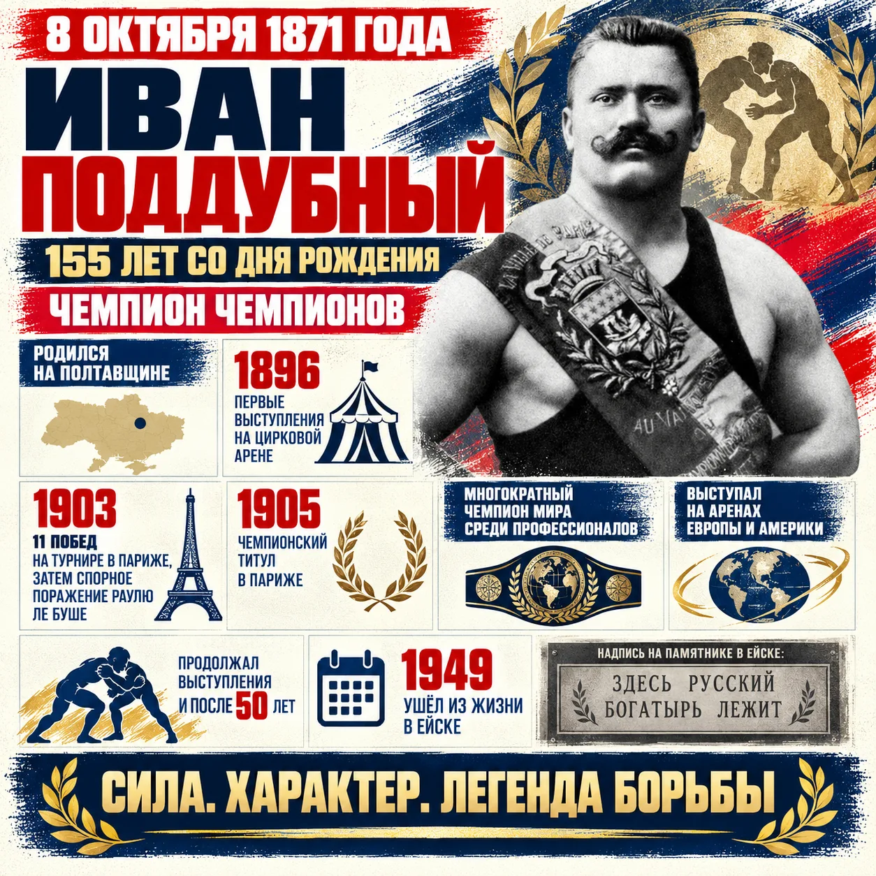 💪🇷🇺 155 лет назад родился Иван Поддубный — русский богатырь, покоривший борцовские а...