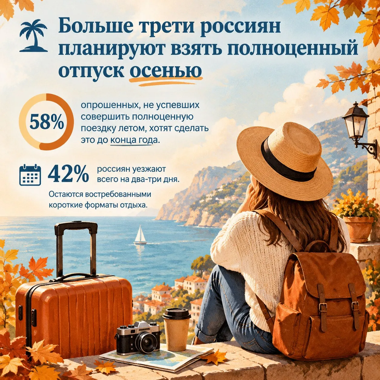 🏝️ Более трети жителей России собираются полноценно отдохнуть осенью