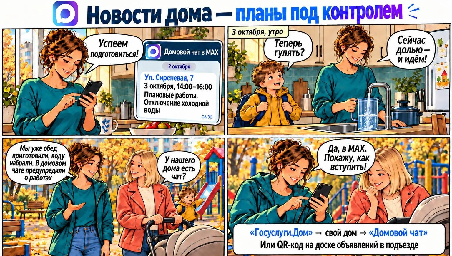 Новости дома — в телефоне, планы на день — в порядке