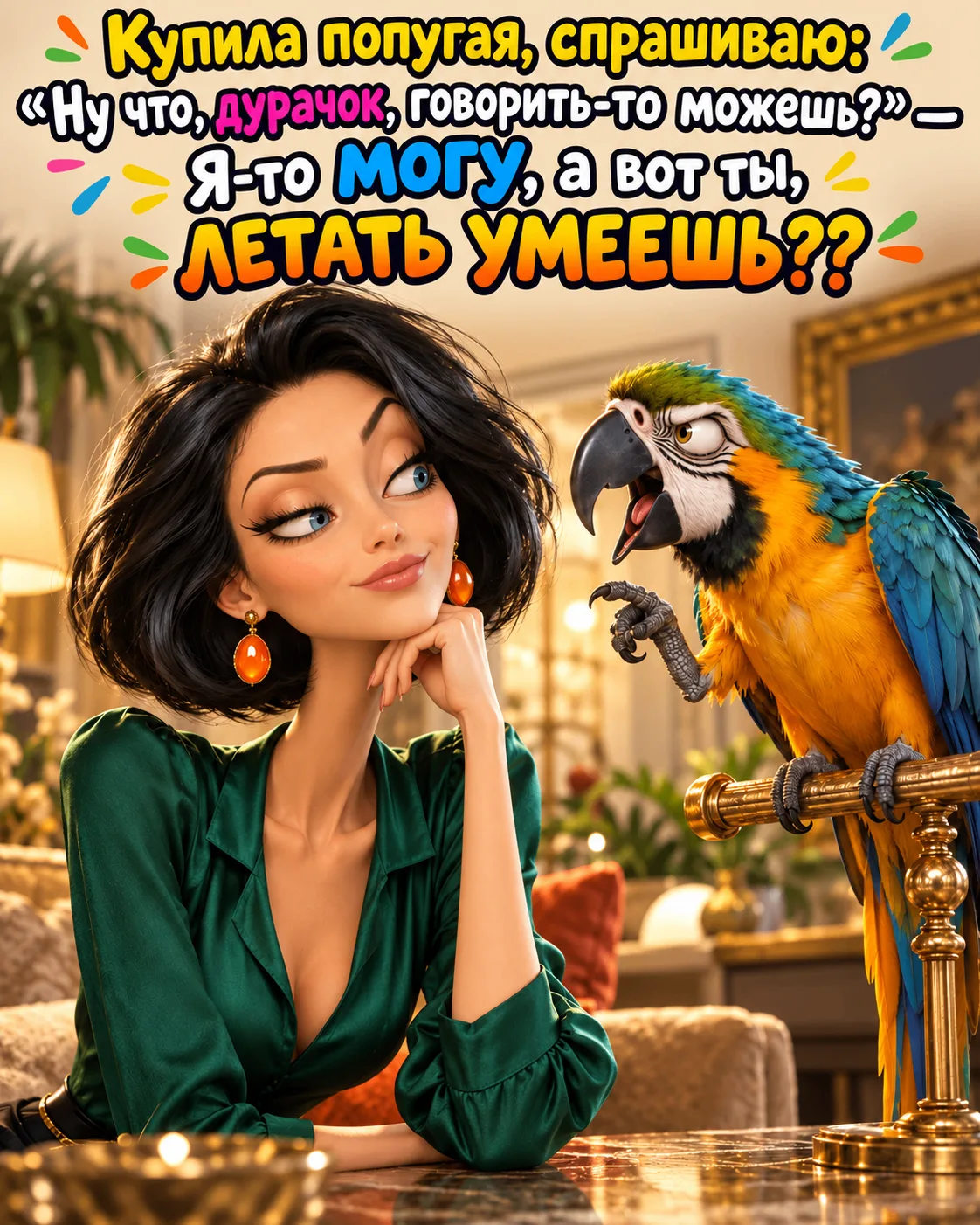 🦜 Купила говорящего попугая, чтобы было с кем поболтать. Теперь дома двое разговариваю...