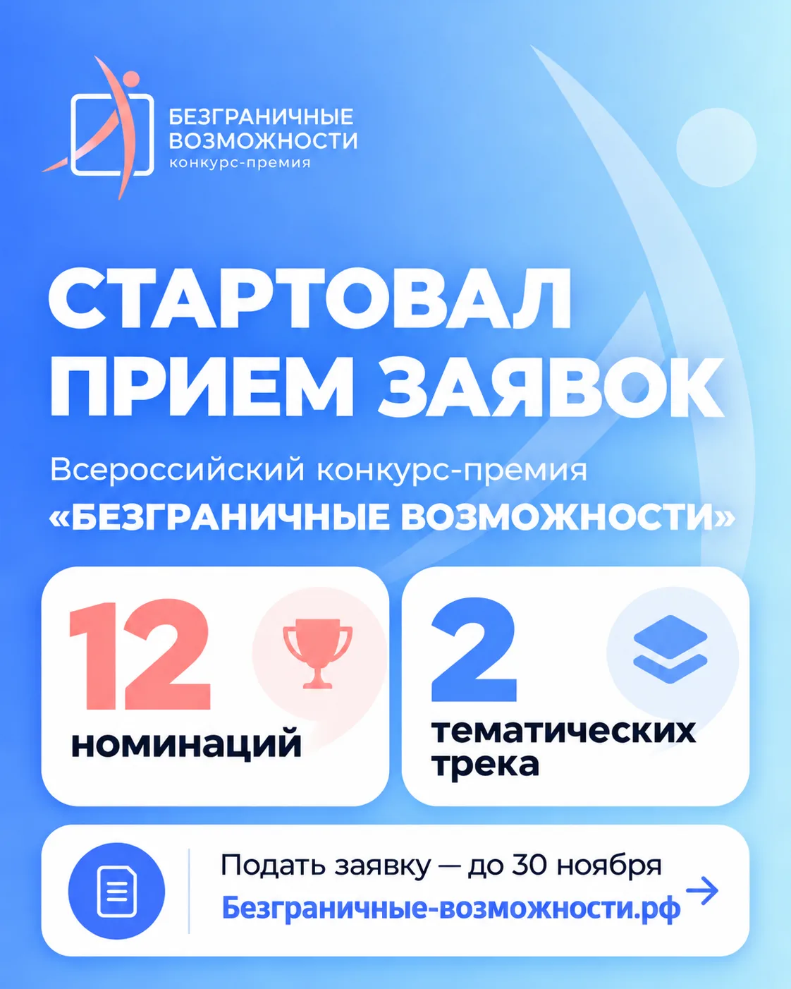 Стартовал прием заявок на Всероссийский конкурс-премию «Безграничные возможности»