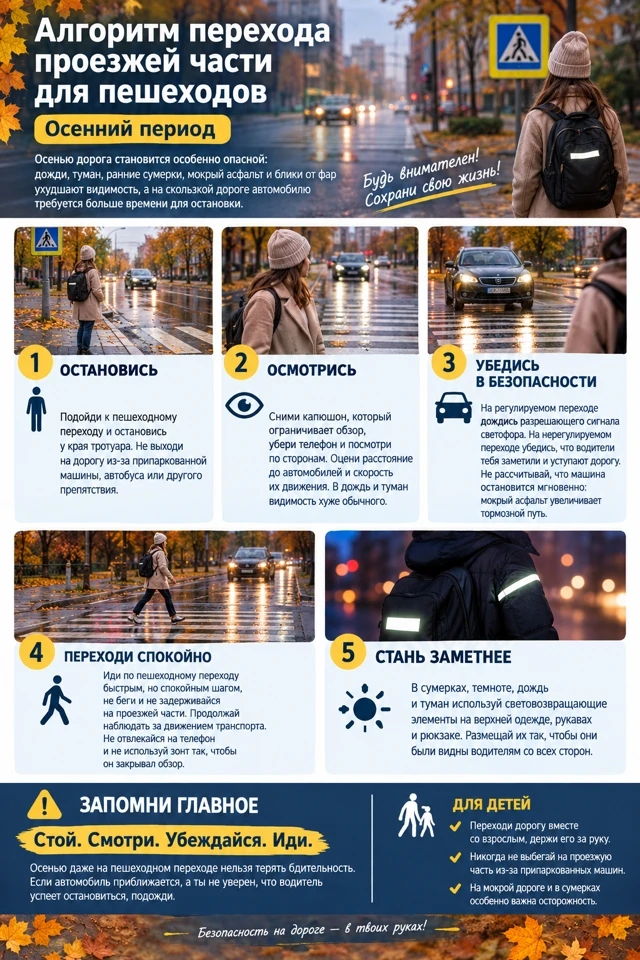 Алгоритм перехода проезжей части осенью