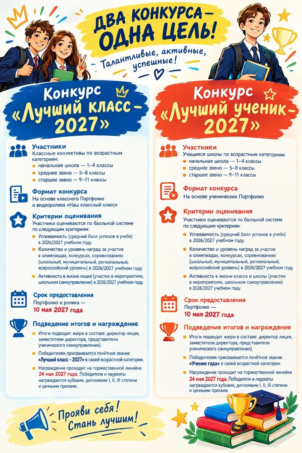 ⚡️В лицее стартуют два конкурса "Лучший класс – 2027" и "Лучший ученик – 2027"!