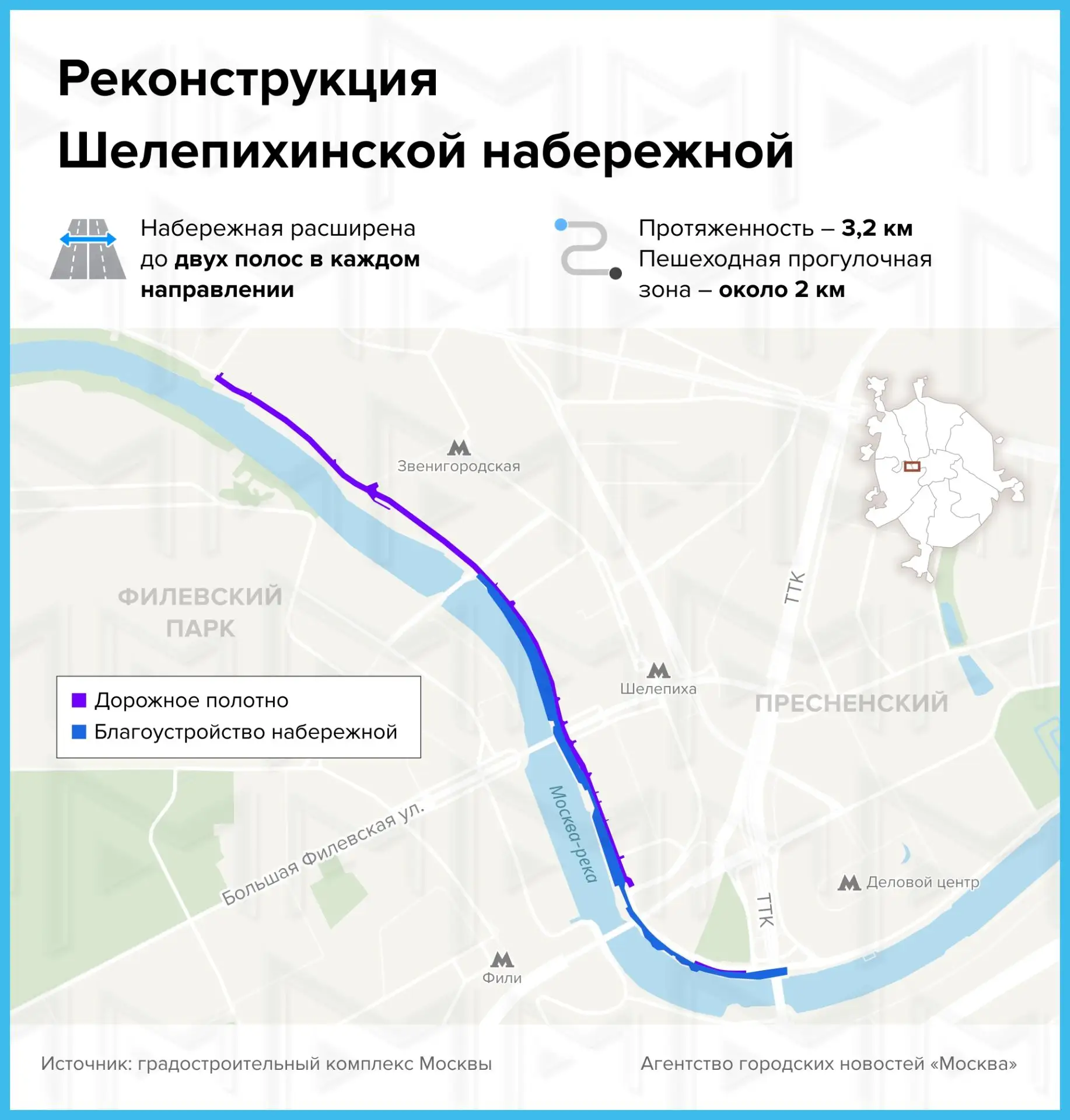 Реконструкция Шелепихинской набережной в районе ММДЦ «Москва-Сити».