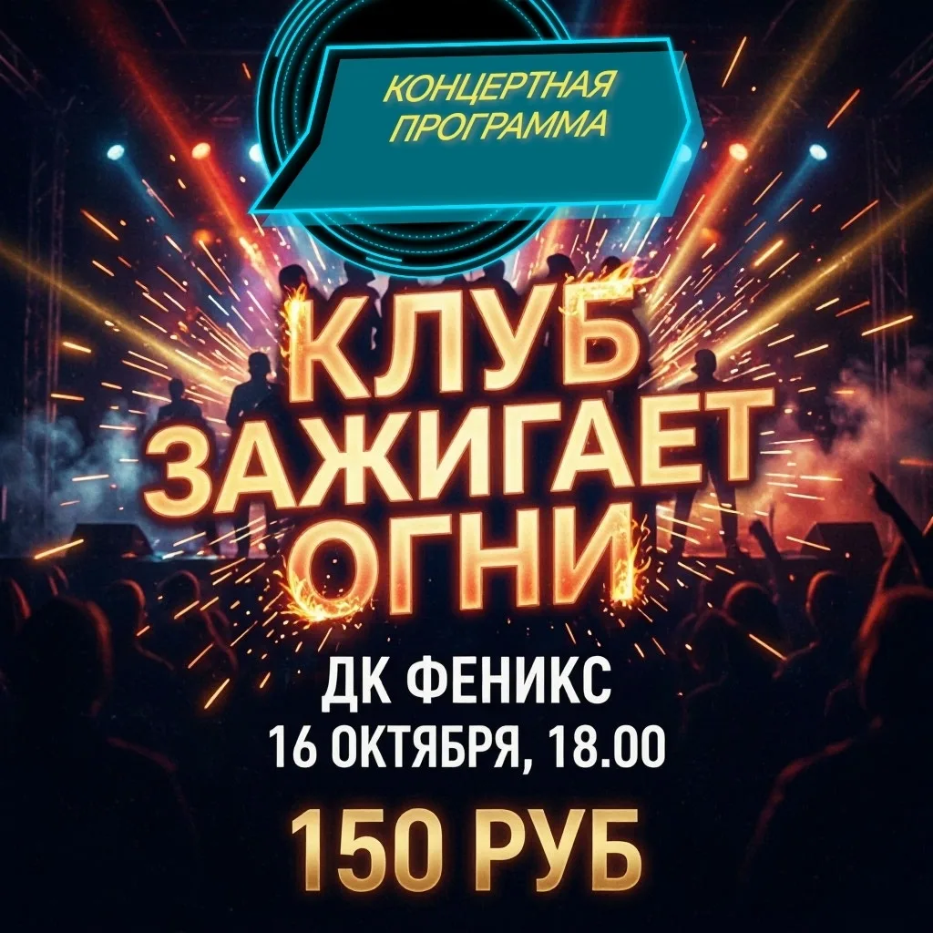 «КЛУБ ЗАЖИГАЕТ ОГНИ»: ЯРКИЙ ВЕЧЕР МУЗЫКИ И ТАНЦЕВ В ДК «ФЕНИКС»! 🎶🔥