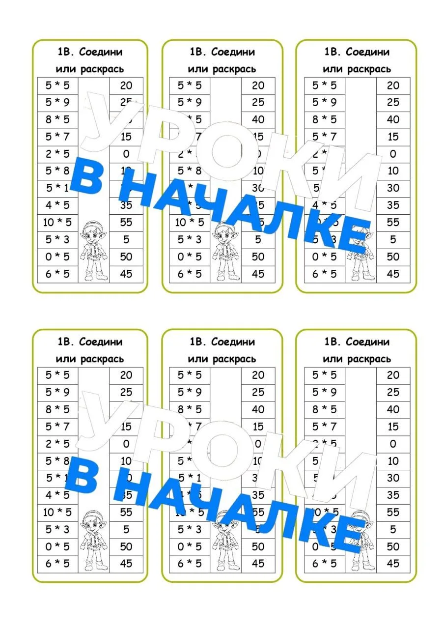Карточки по математике по теме "Таблица умножения на 2,3,4,5,6,7,8,9".