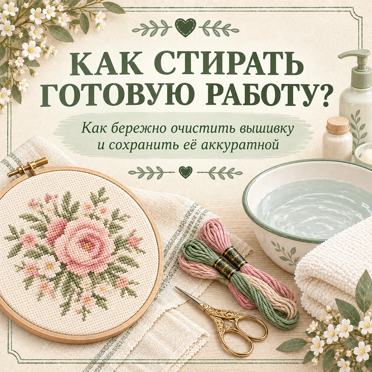 🧵 Полезные карточки: как стирать готовую вышивку