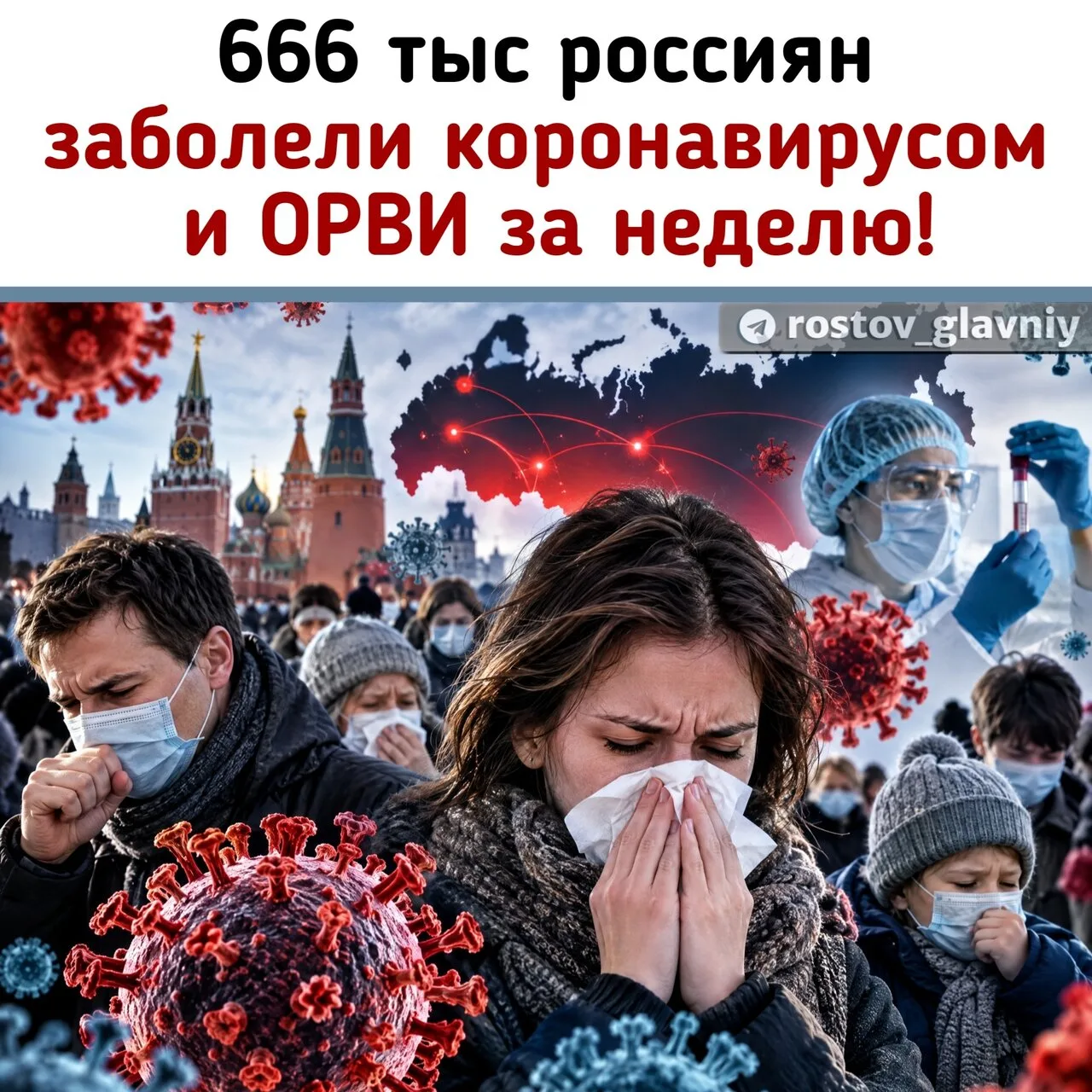 😷 666 тысяч россиян заболели ОРВИ, гриппом и коронавирусом всего за неделю!
