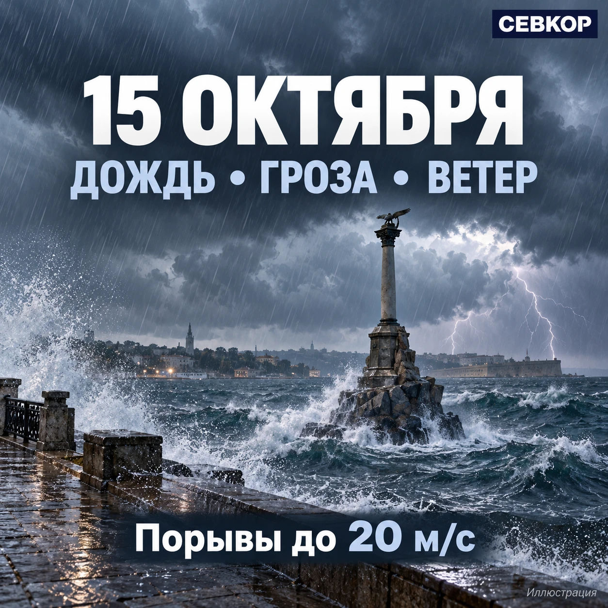 15 октября Севастополь накроют сильный дождь и гроза