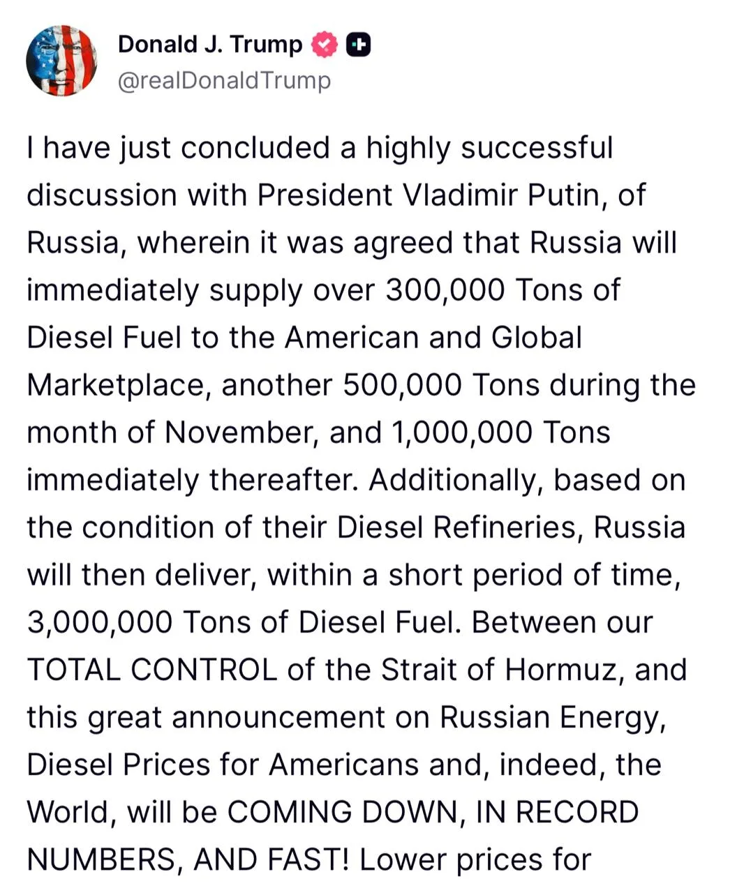 ⚡️Только что, провёл очень успешный разговор с Путиным — Трамп