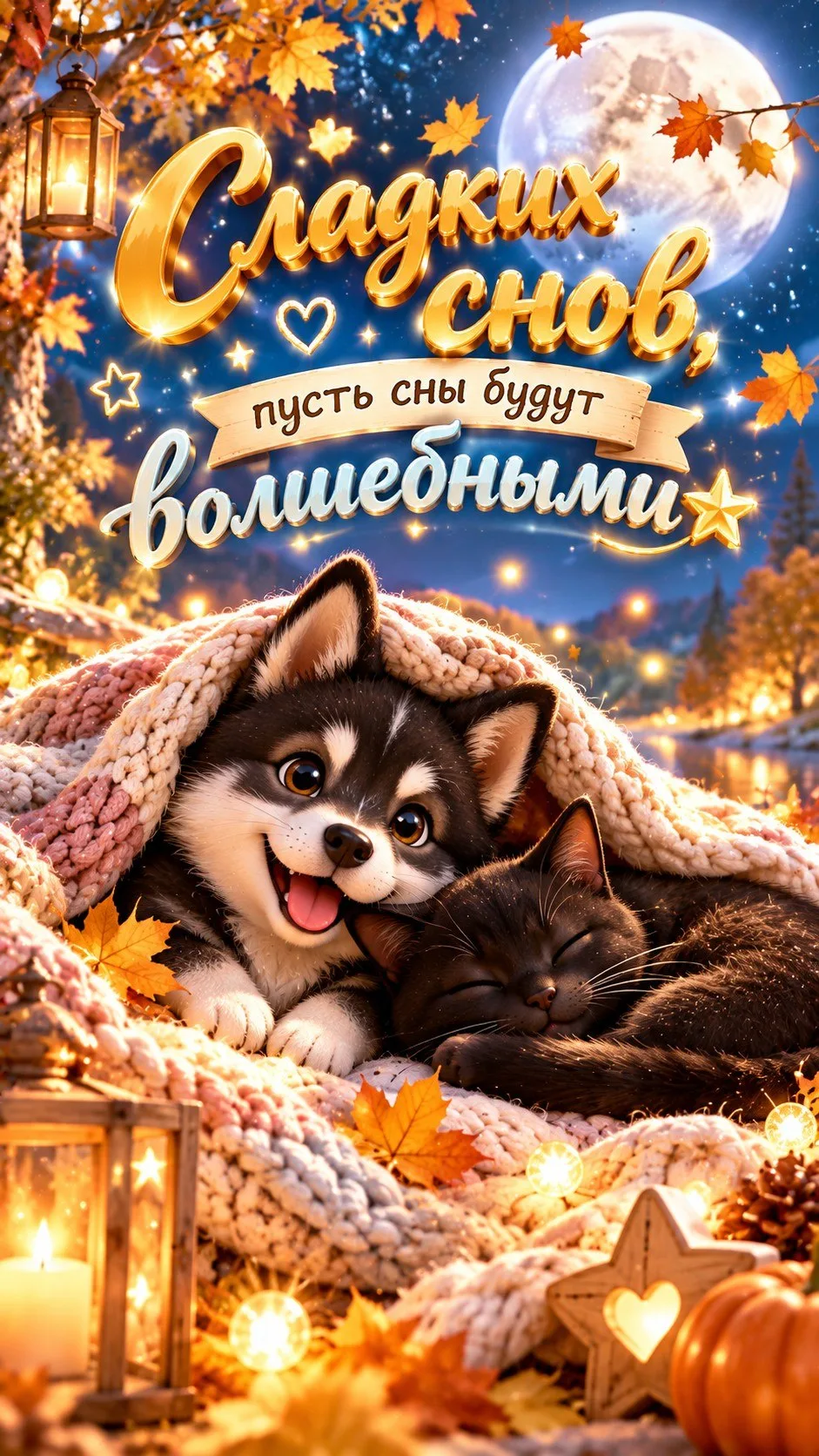 Сладких снов! Пусть сны будут волшебными, как эта осенняя ночь, где под тёплым вязаным ...