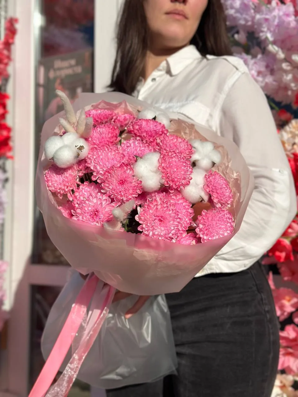 Букет из хлопка и хризантем 2️⃣7️⃣4️⃣5️⃣🌸