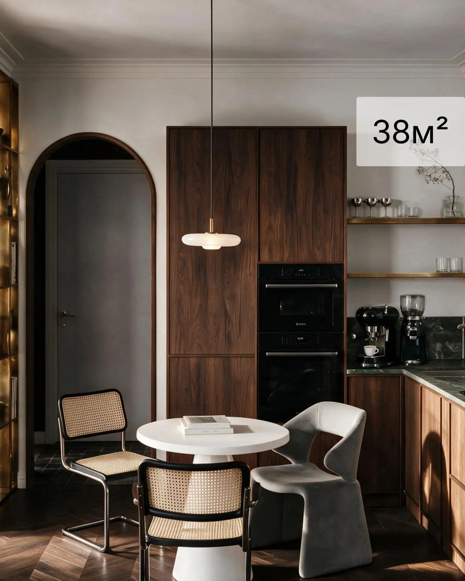 38 м² Магия mid-century. Волшебное сочетание металла, натурального камня и дерева. Глуб...