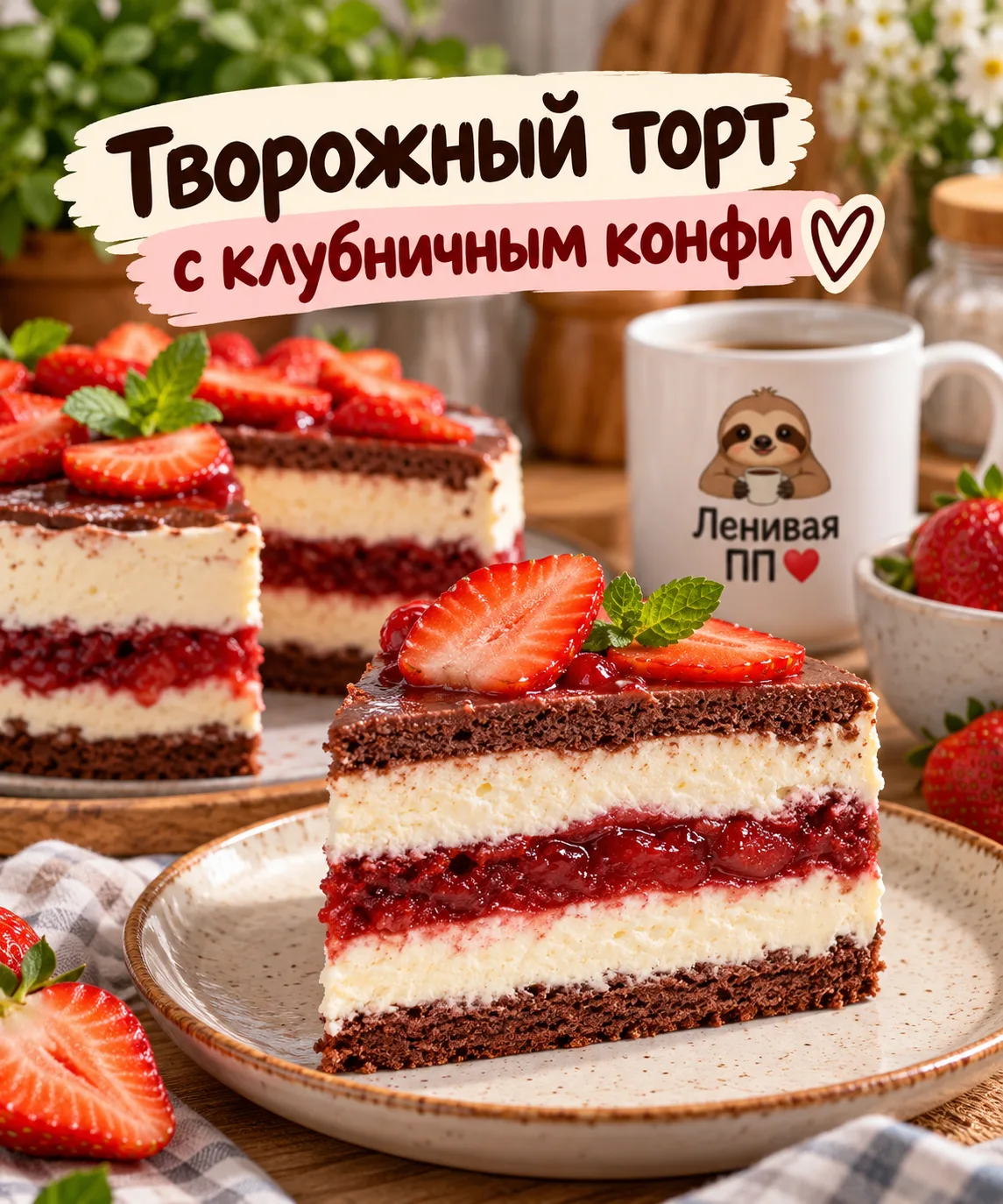 🍓 Творожный мини-торт с клубничным конфи
