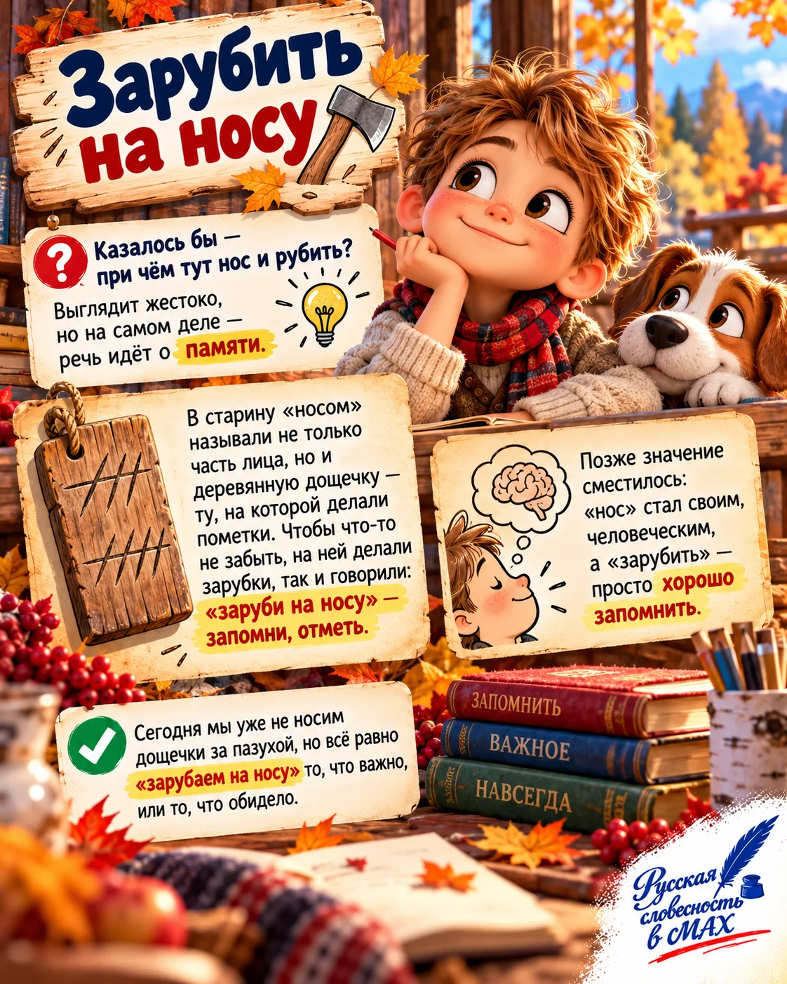 🪓 «Зарубить на носу» — запомнить раз и навсегда!
