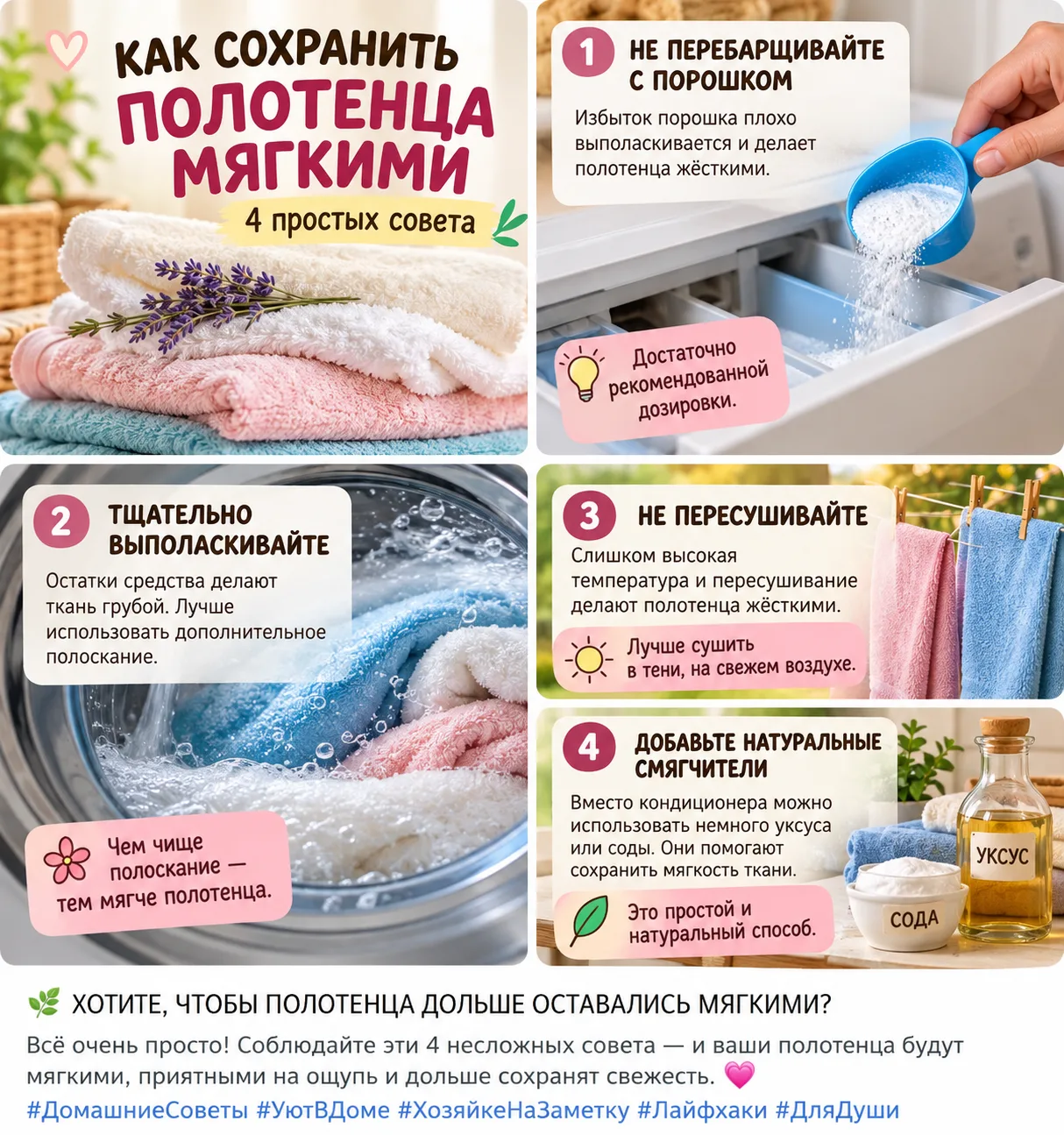 🌸 4 СЕКРЕТА МЯГКИХ И ПУШИСТЫХ ПОЛОТЕНЕЦ! 🧺
