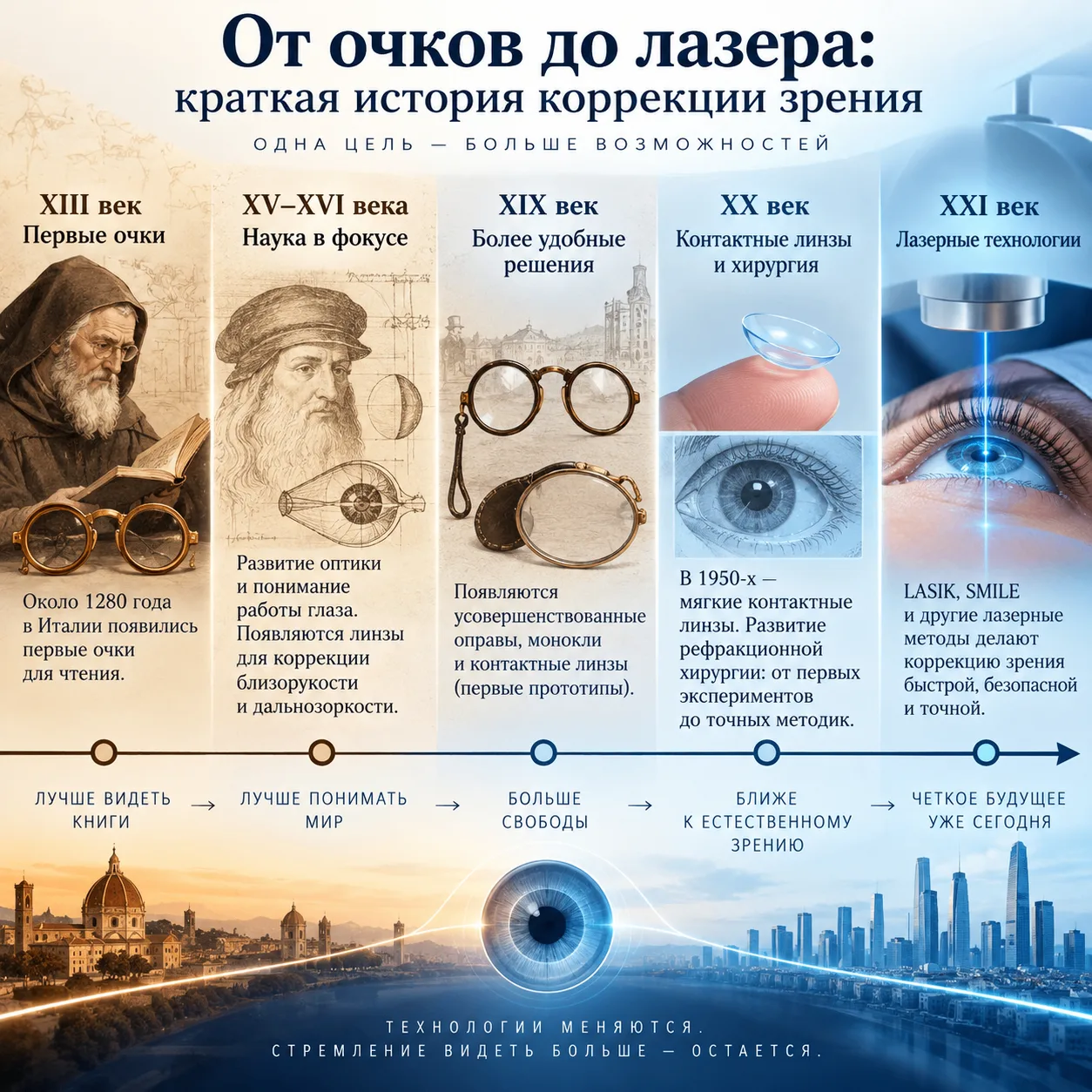 👁 От очков до лазера: как человечество шаг за шагом шло к идеальному зрению!
