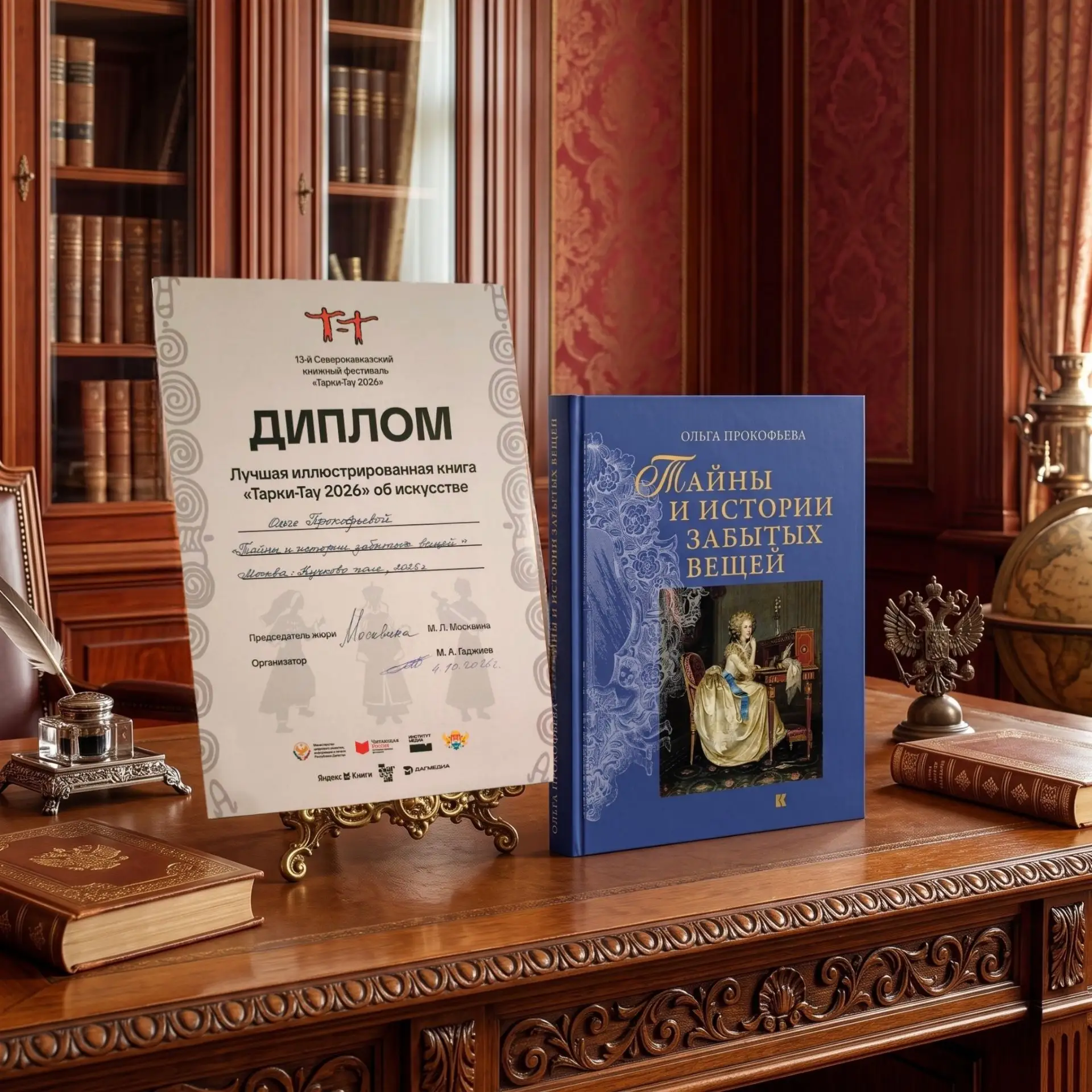 Диплом XIII Северокавказского книжного фестиваля «Тарки-Тау 2026» — книги Ольги Прокофь...