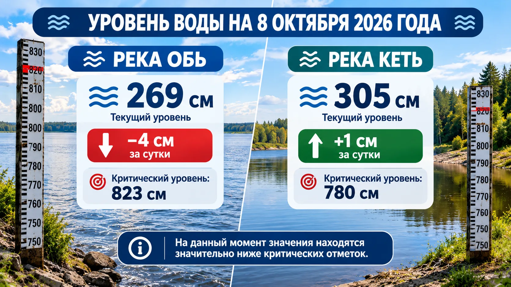🌊 Уровень воды на Оби и Кети: данные на 8 октября