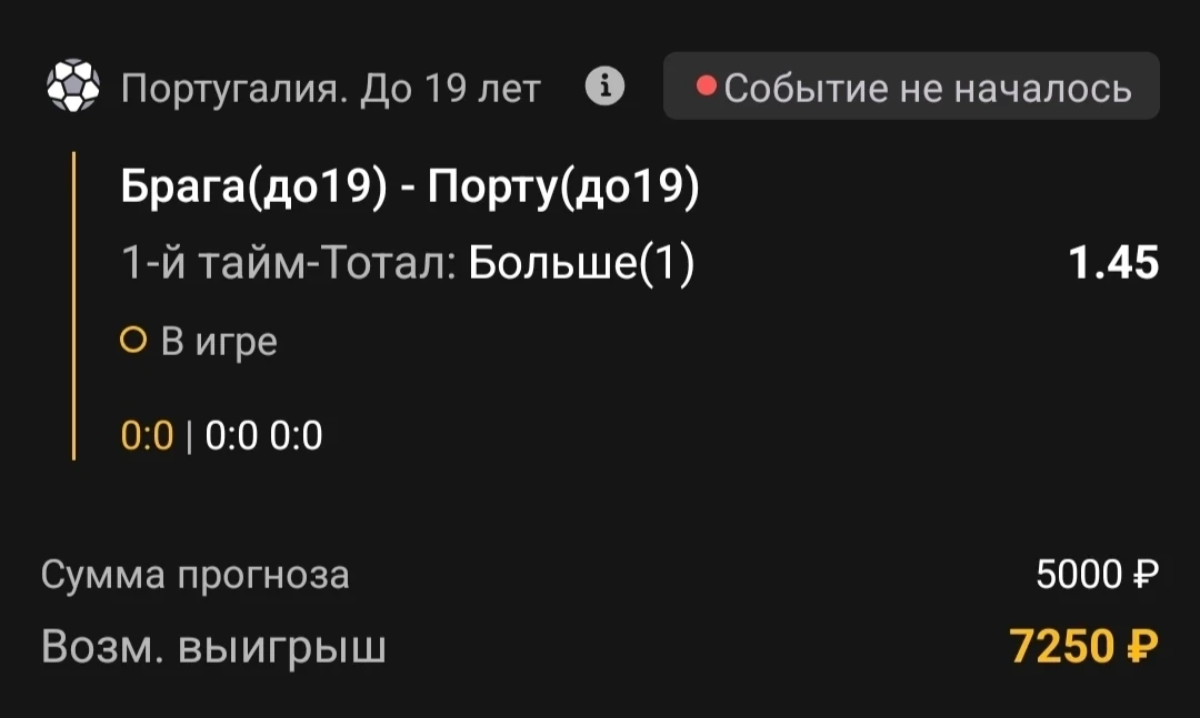 1-й тайм | Тотал 0.5-1 (Б)