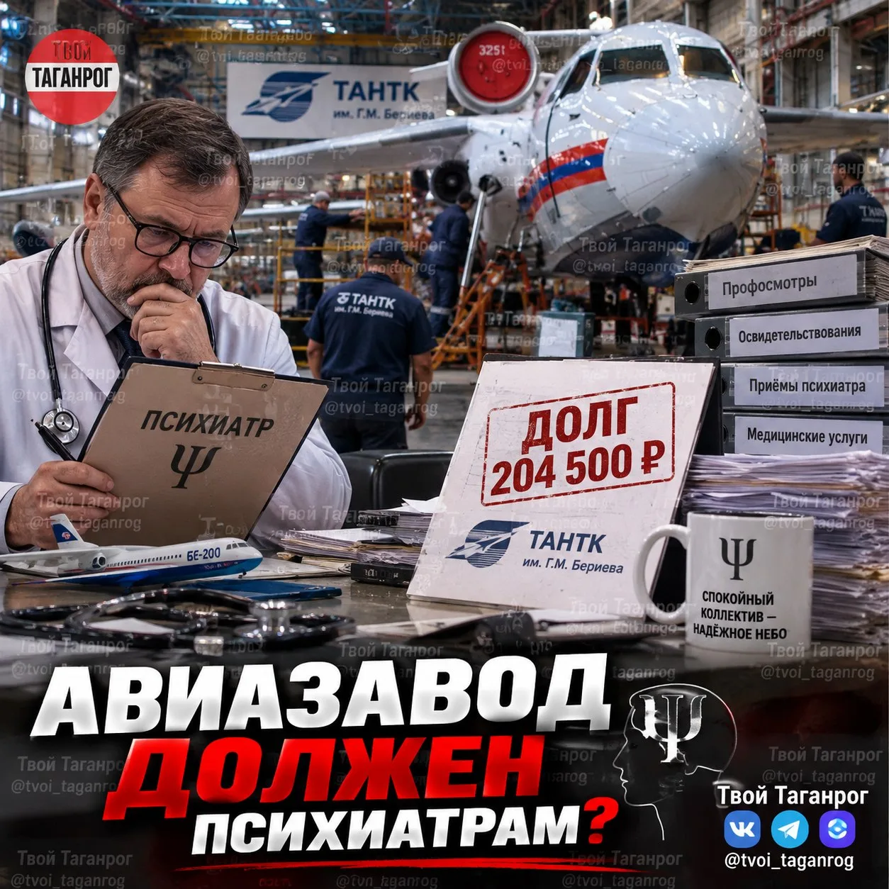 🧠 Таганрогский авиазавод задолжал психиатрам более 200 тысяч рублей
