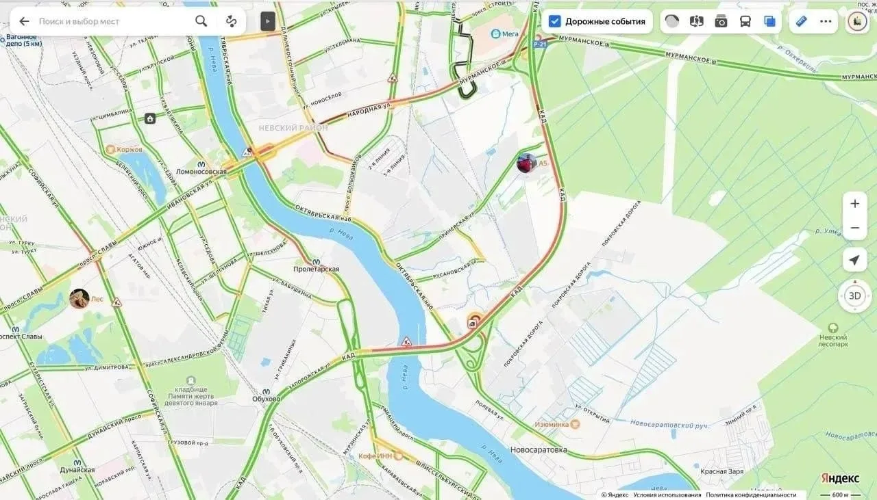 ⚠️ Пять километров пробки сковали КАД перед Вантовым мостом
