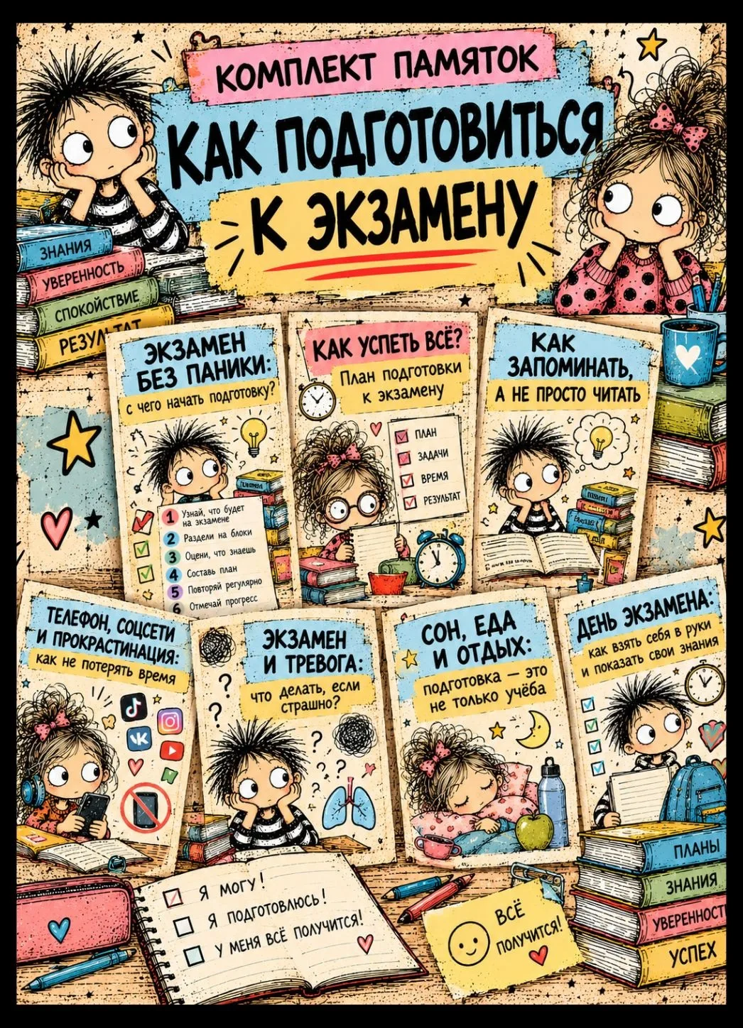 ‼Комплект памяток «К экзаменам — без паники»
