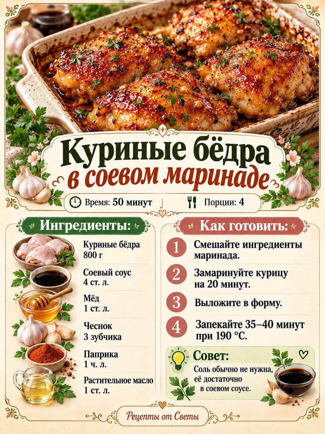 🍗 Румяная курочка в соевом маринаде: запах из духовки соберёт всех раньше ужина!