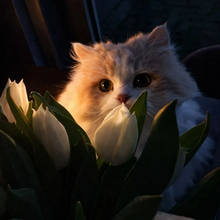 🌷 Котики в цветах — отдельный вид искусства