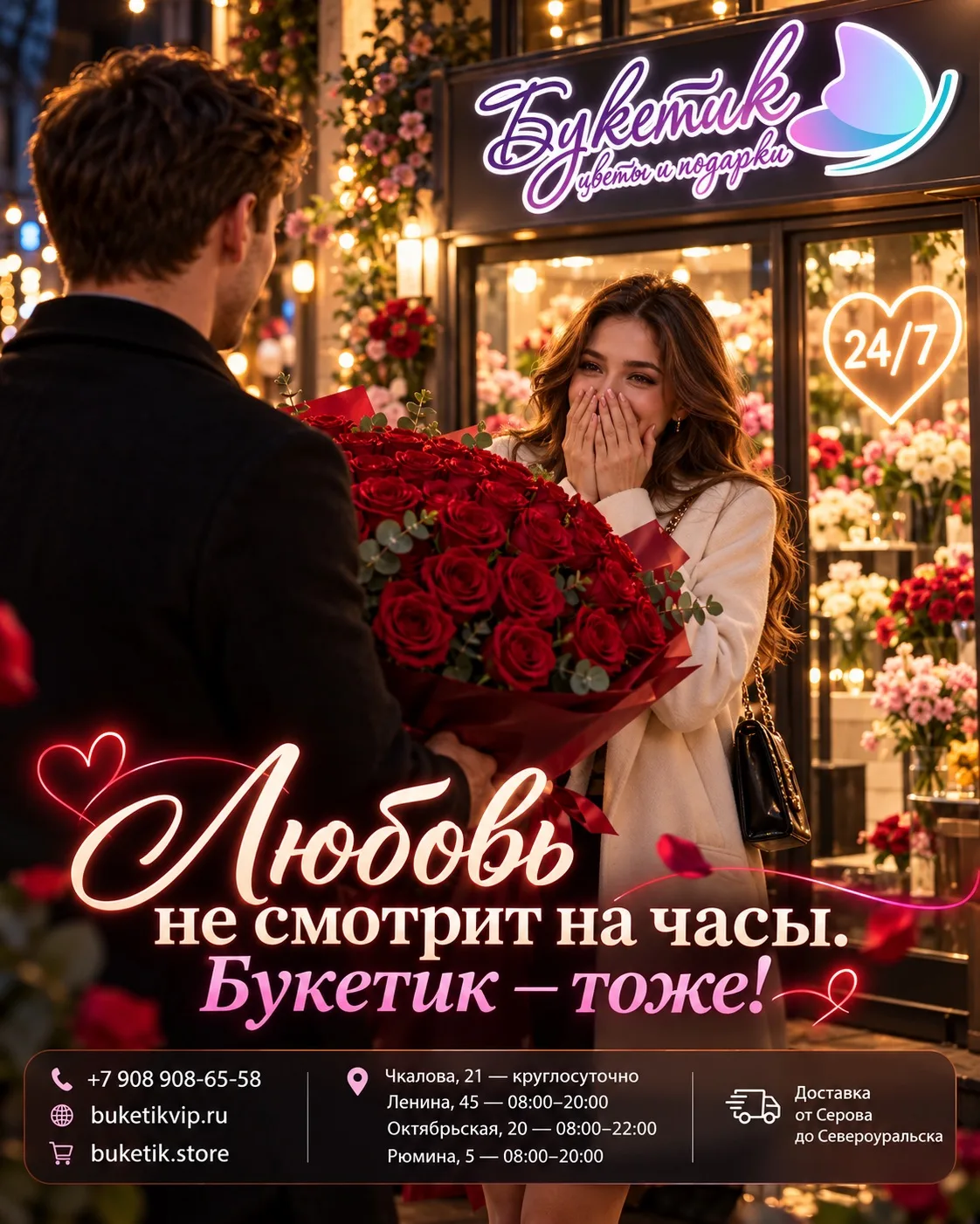 🌙 ЛЮБОВЬ НЕ СМОТРИТ НА ЧАСЫ. БУКЕТИК — ТОЖЕ! ❤️