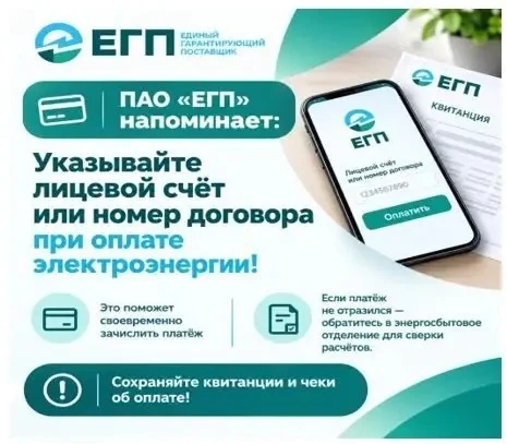 ПАО «ЕГП» напоминает: указывайте лицевой счёт или номер договора при оплате электроэнер...
