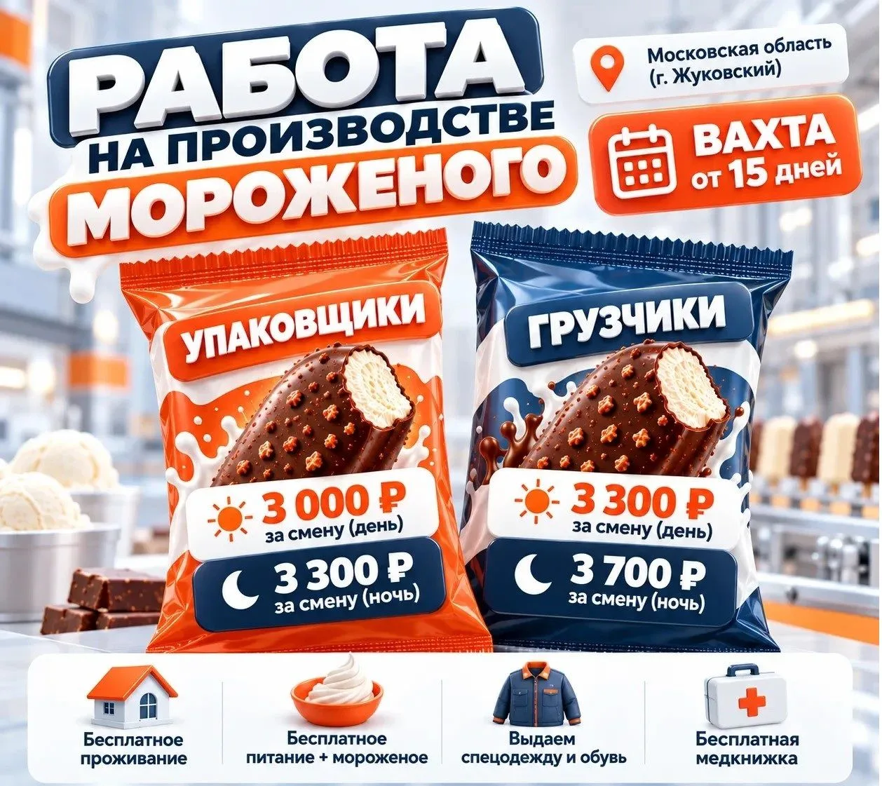 🍦 Вахта без опыта на производстве мороженого!